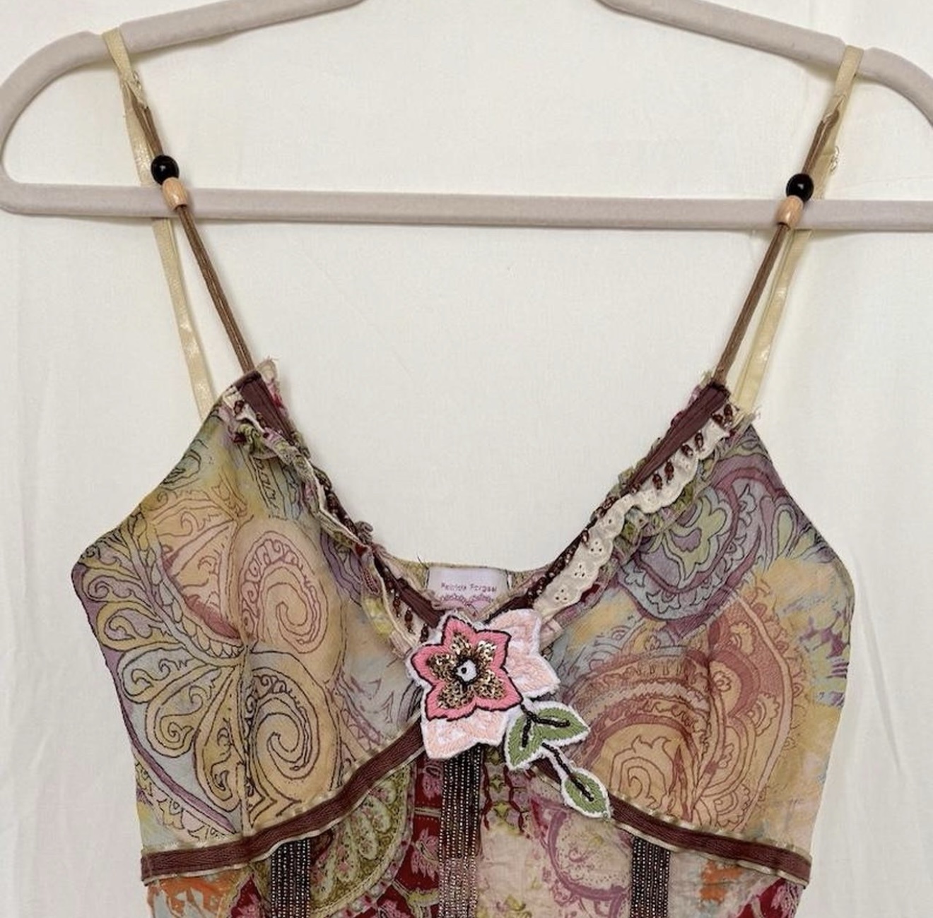 Vintage Y2K Multi-Colored Paisley Beaded Flower Tank Top by