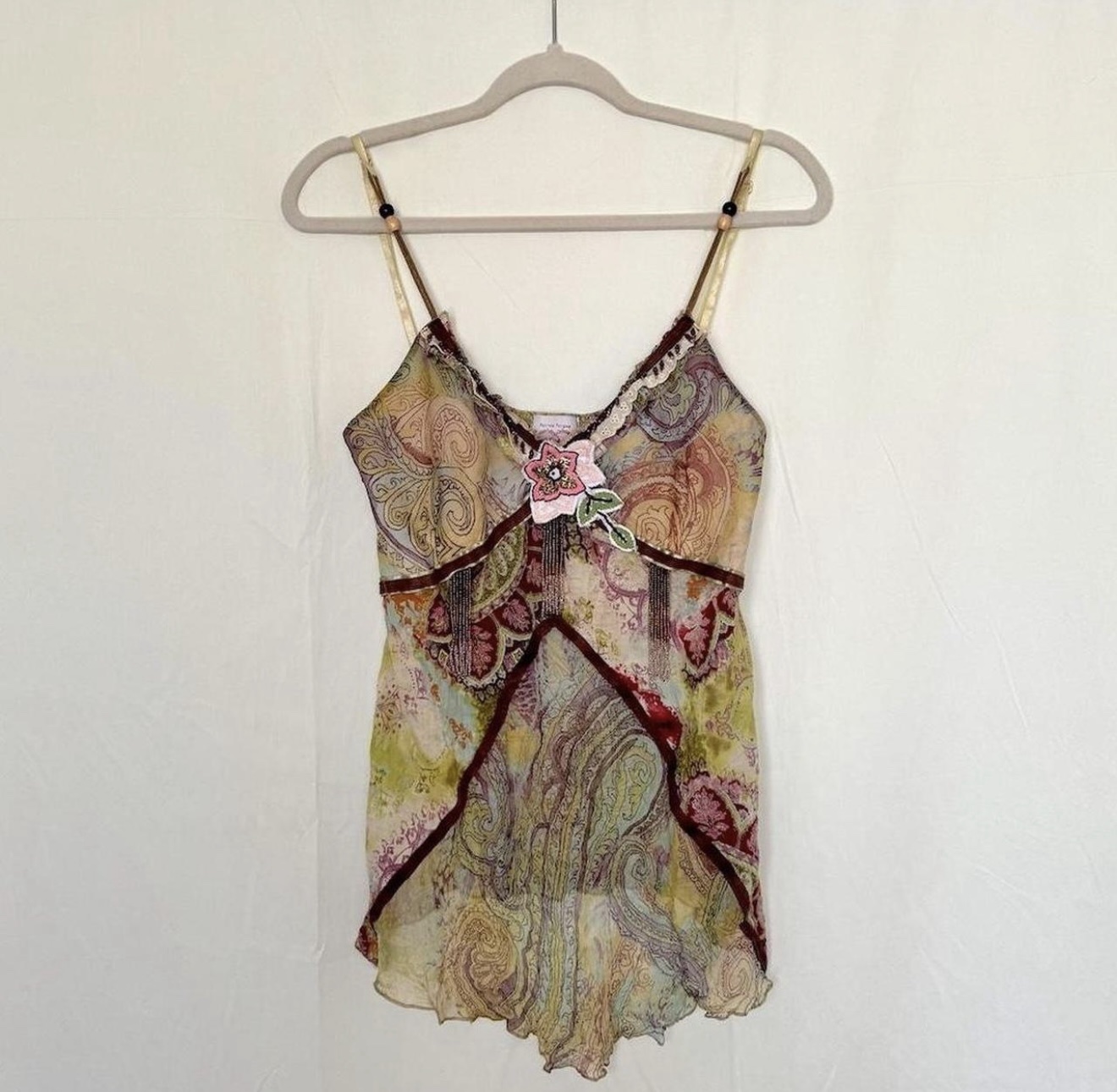 Vintage Y2K Multi-Colored Paisley Beaded Flower Tank Top by