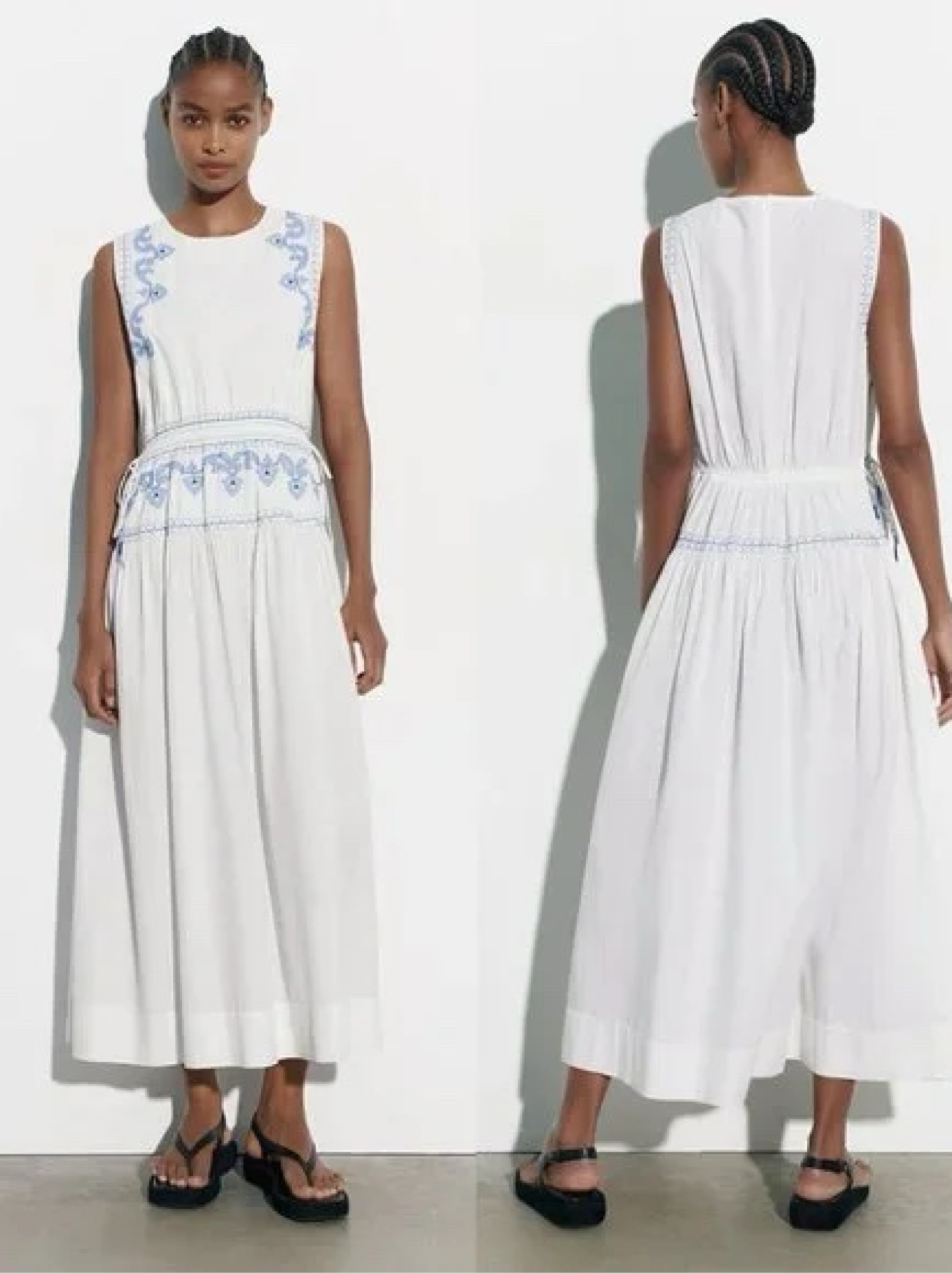 zara white dress with blue embroidery ZARA EMBROIDERED EYELET SHIRT DRESS CUTWORK EMBROIDERY BLUE WHITE XS S M  7946/52