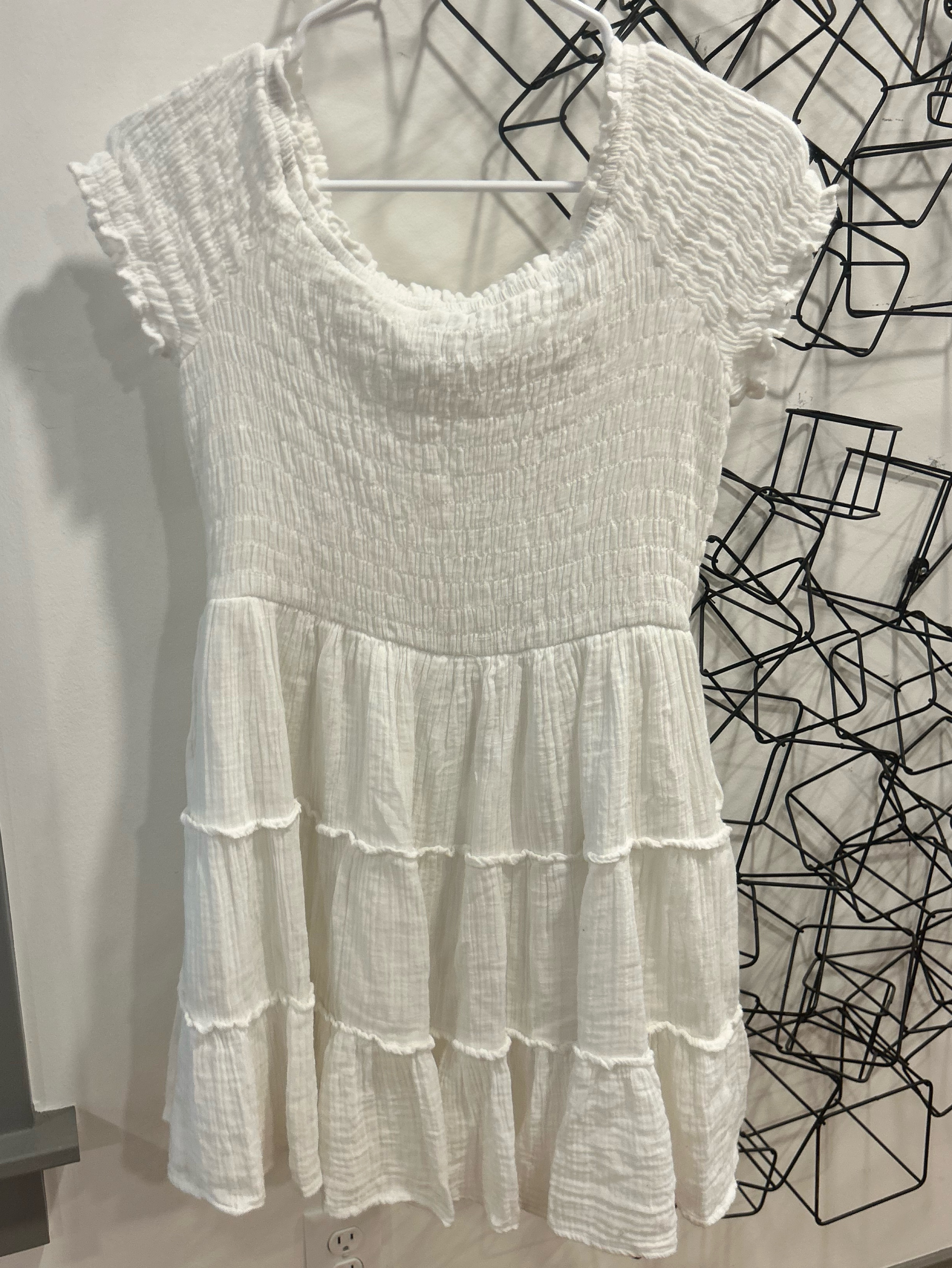 american eagle white mini dress AE Smocked-Back Pleated Mini Dress