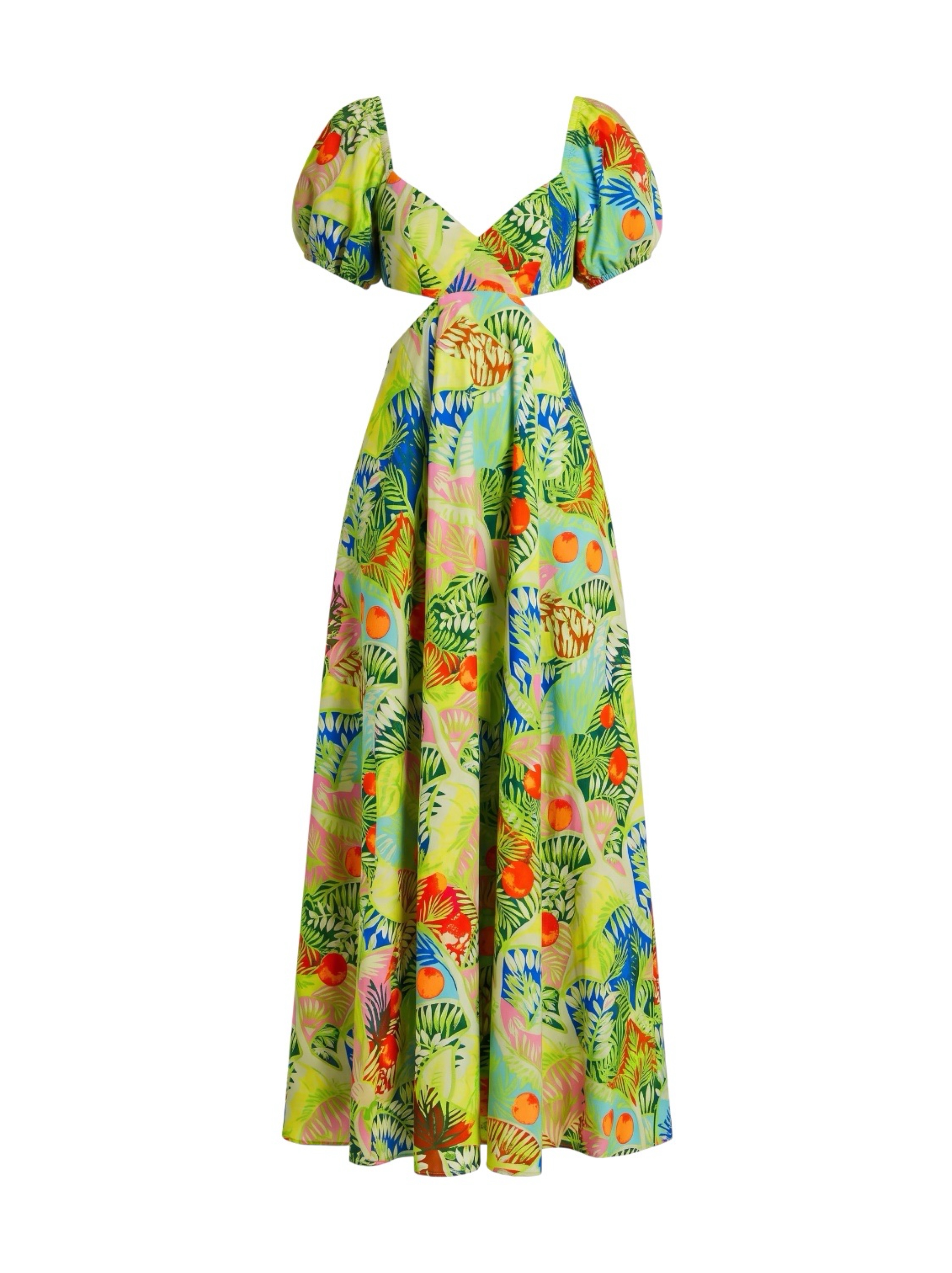STAUD Coliseum Linen Cutout Puff-Sleeve Maxi Dress (Size 8)