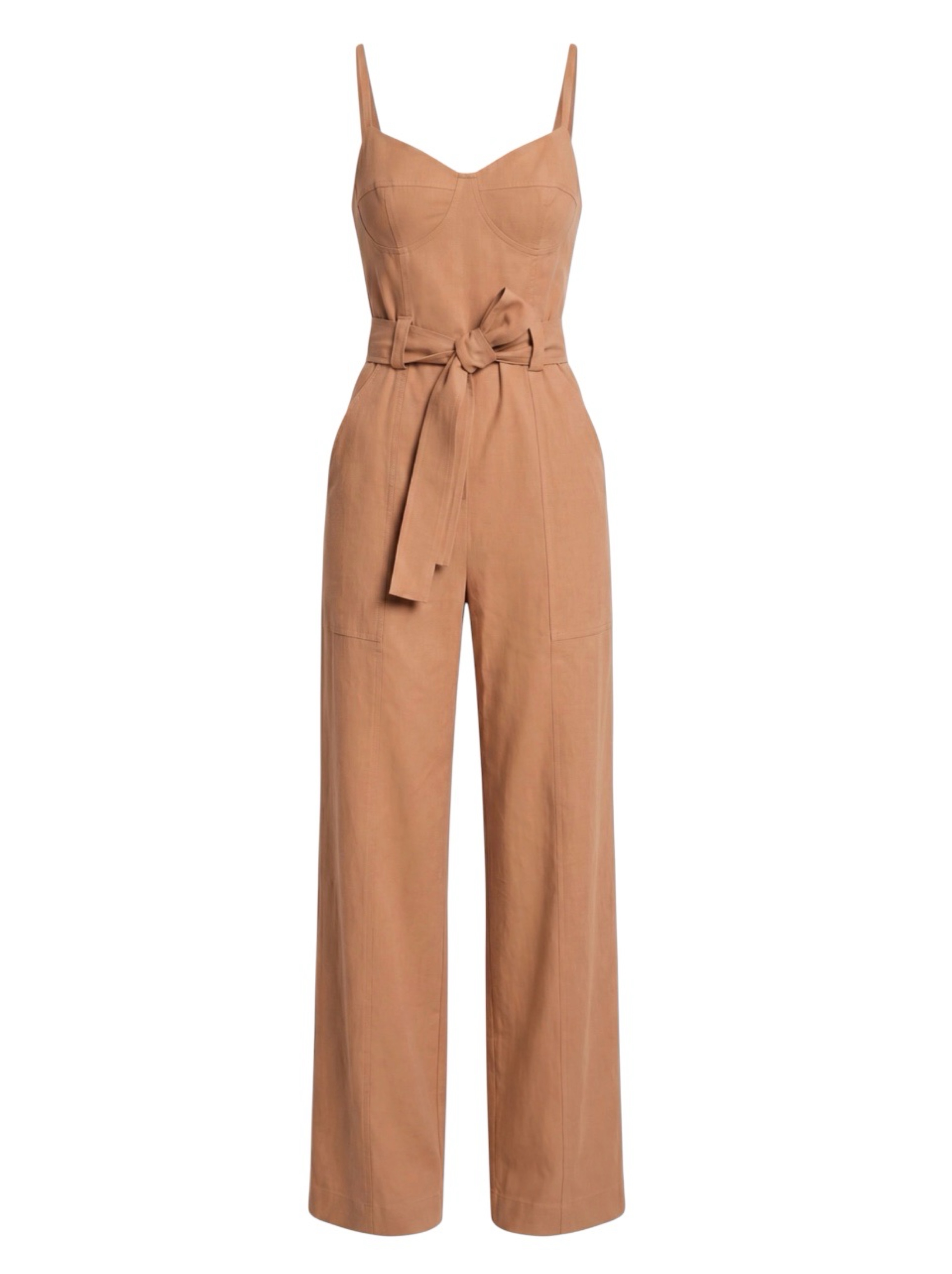 A.L.C. Mila Linen Belted Wide Leg Jumpsuit Noisette