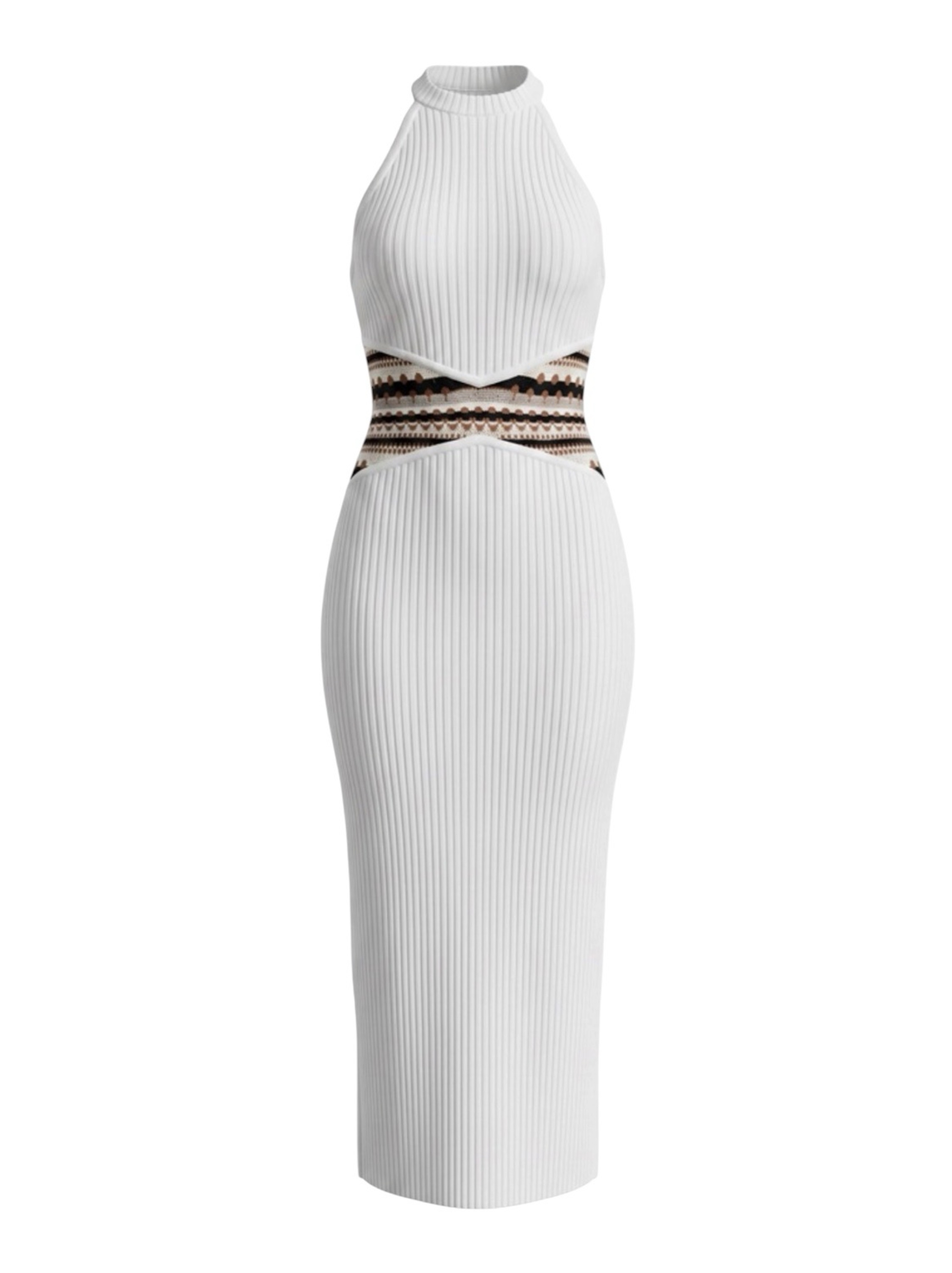 Ramy Brook Theo Knit Halter Midi Dress – Ivory/Black Combo (Size Large