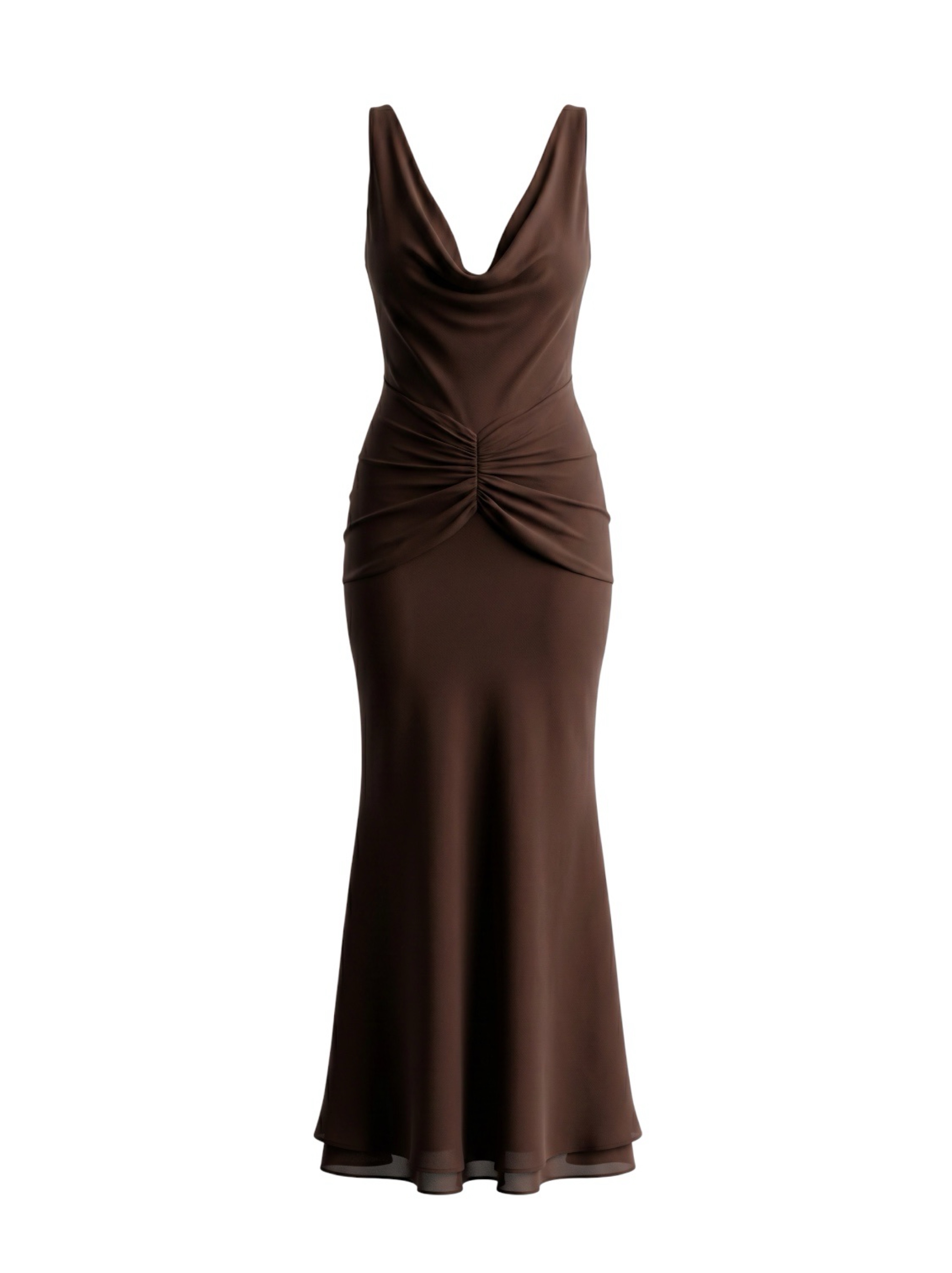 Nicholas Calia Sleeveless Deep Cowl Maxi Dress Cacao 10