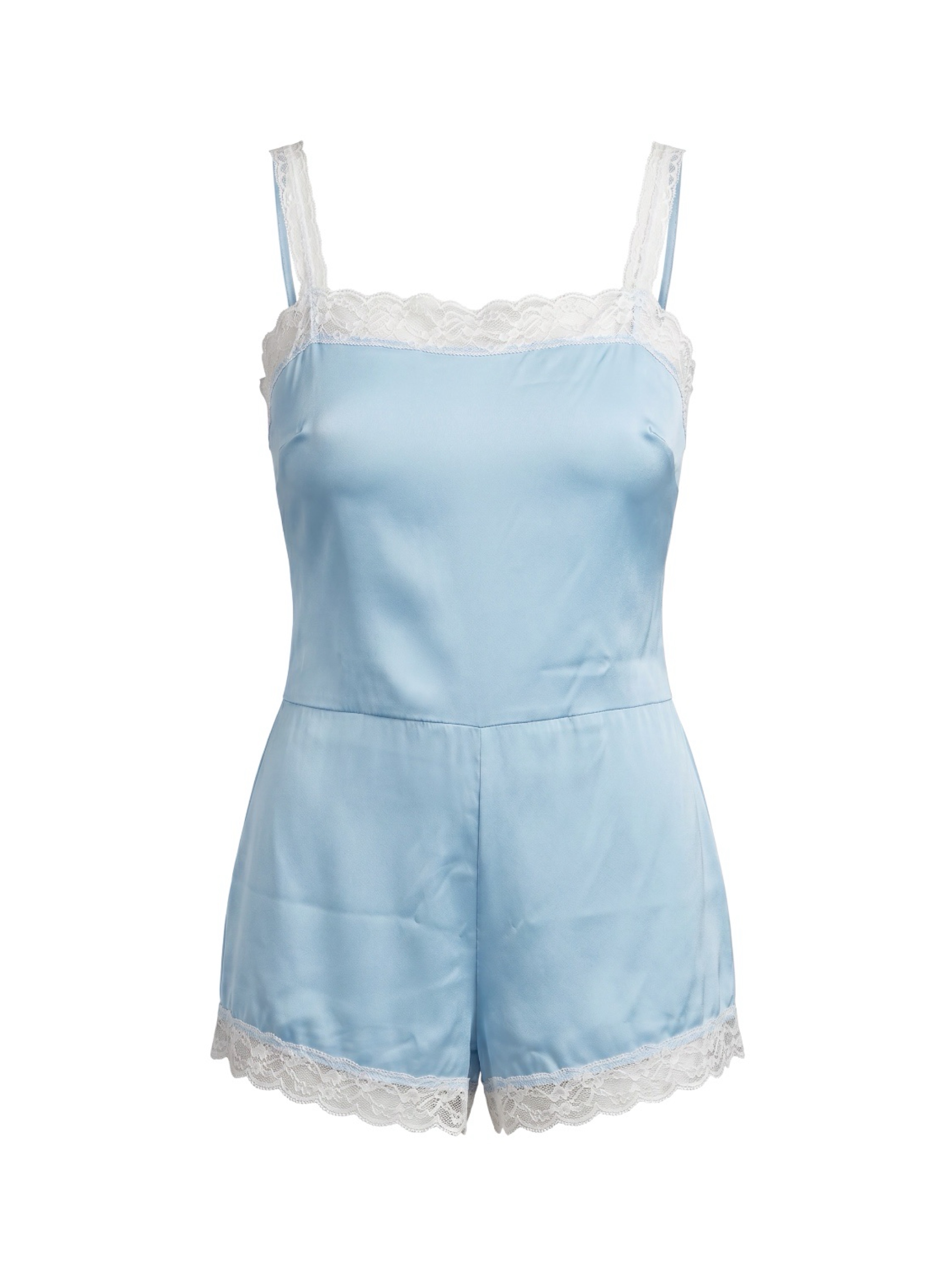 STAUD Piper Satin Lace-Trim Romper
