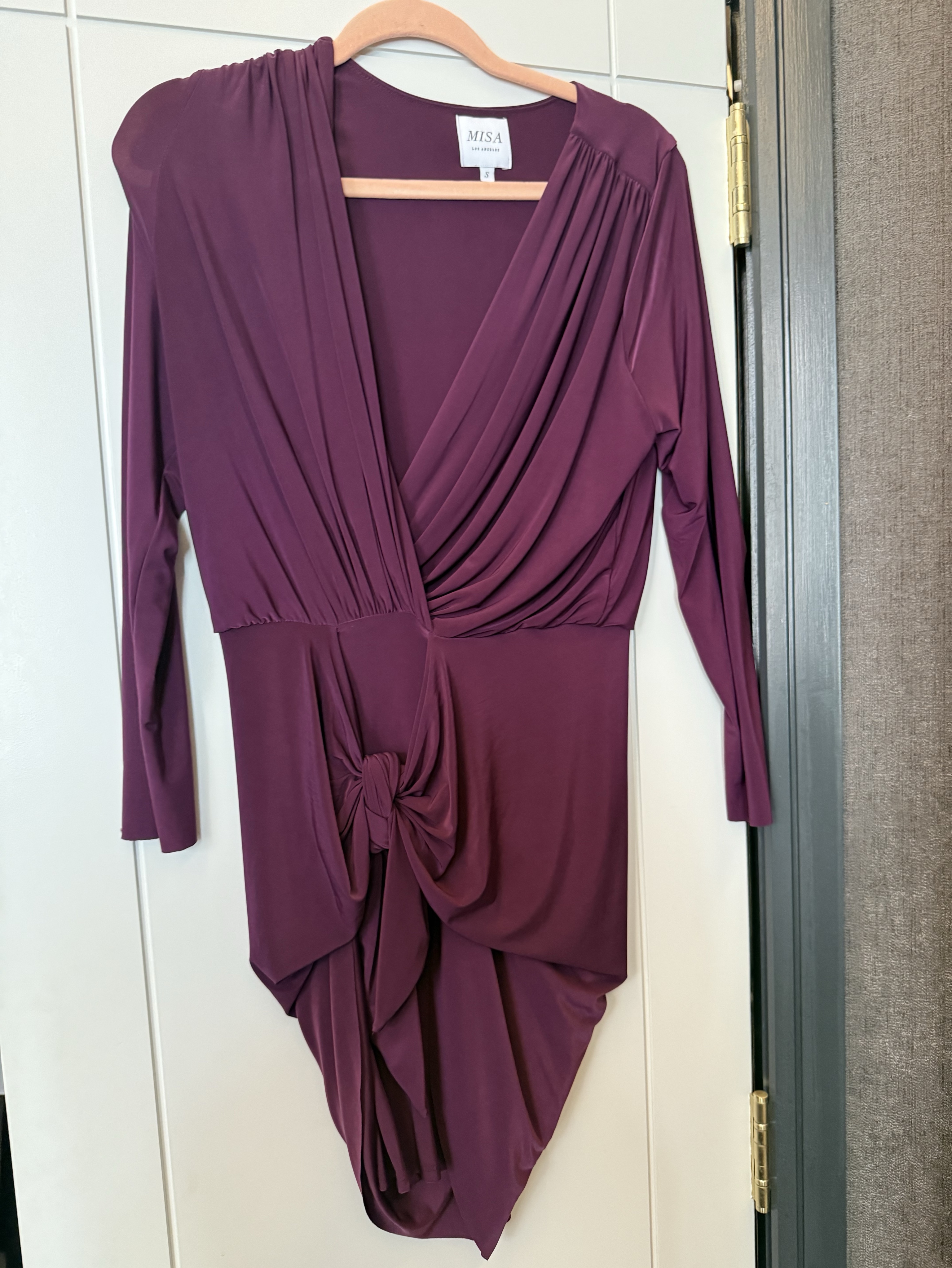 purple jersey wrap dress 1970s Biba Purple Jersey Wrap Dress with Tonal Belt