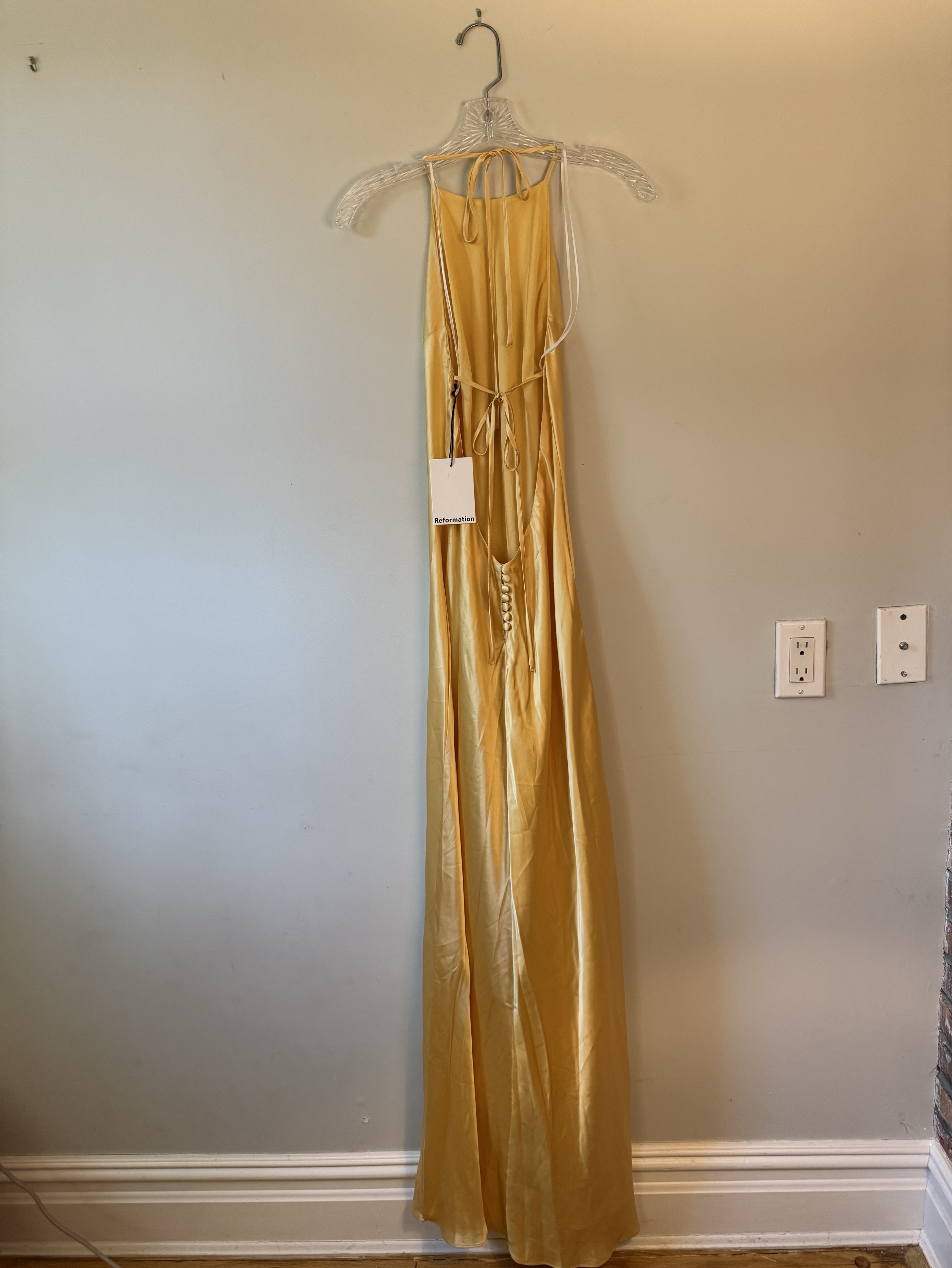 reformation yellow halter dress Yellow/Gold Silk Maxi by Reformation Handwork