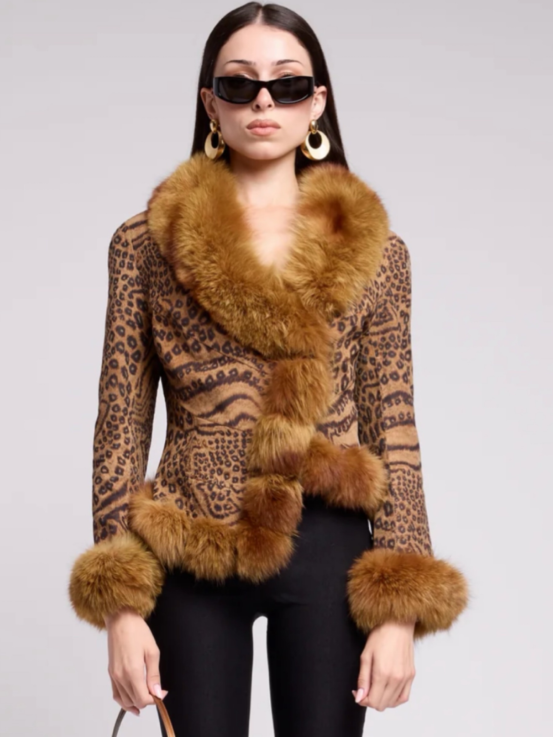 Isle of Monday 2000s Animal Print Fur Trim Jacket by Vintage