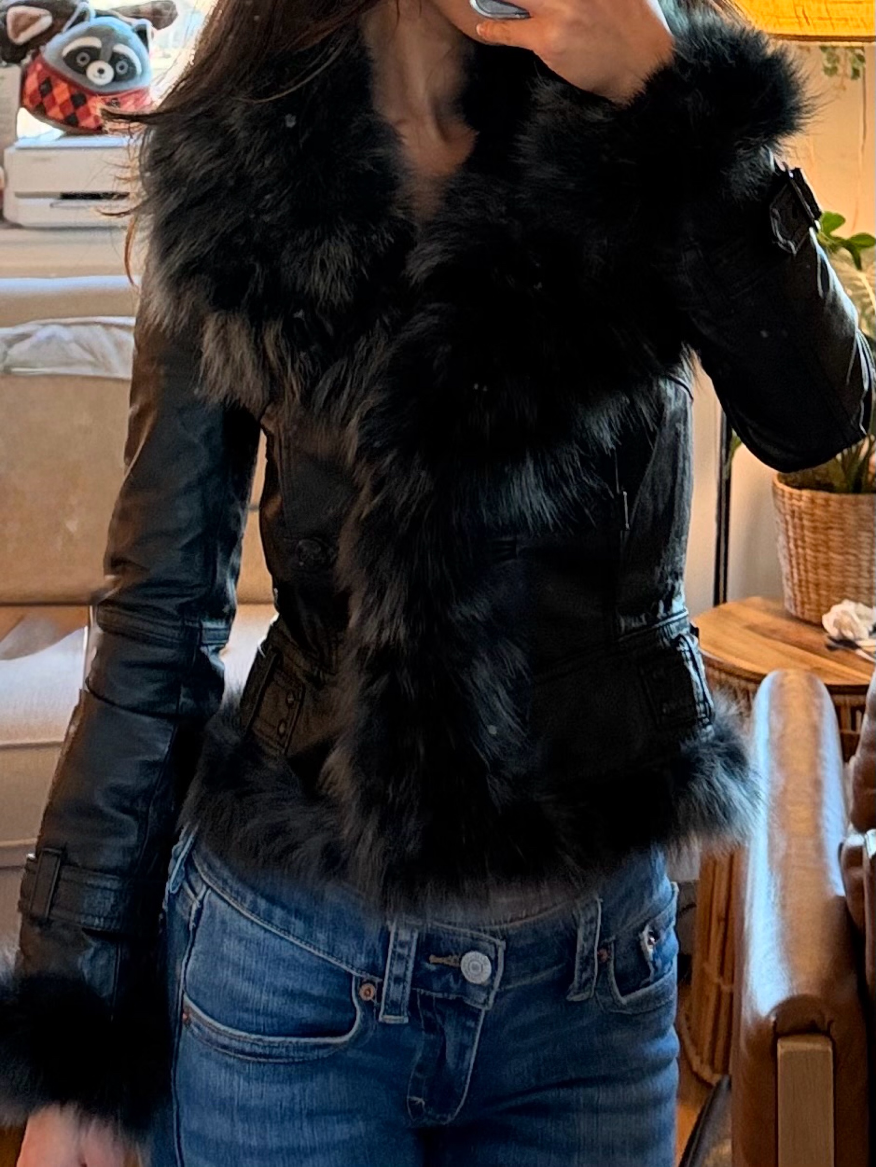 Vintage Real Leather & Fox Fur Trim Y2K Jacket by Vintage