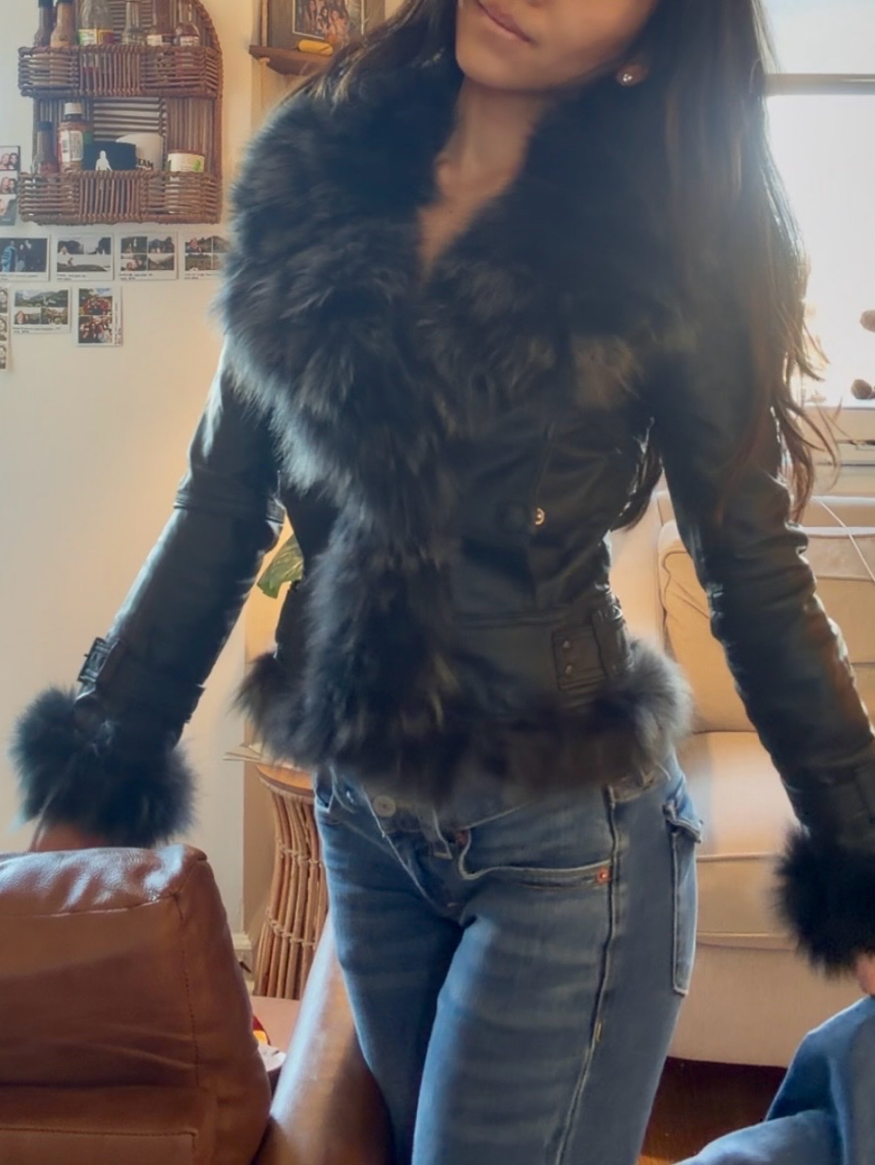 Vintage Real Leather & Fox Fur Trim Y2K Jacket by Vintage