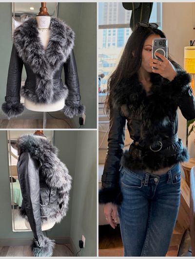 Vintage Real Leather & Fox Fur Trim Y2K Jacket by Vintage