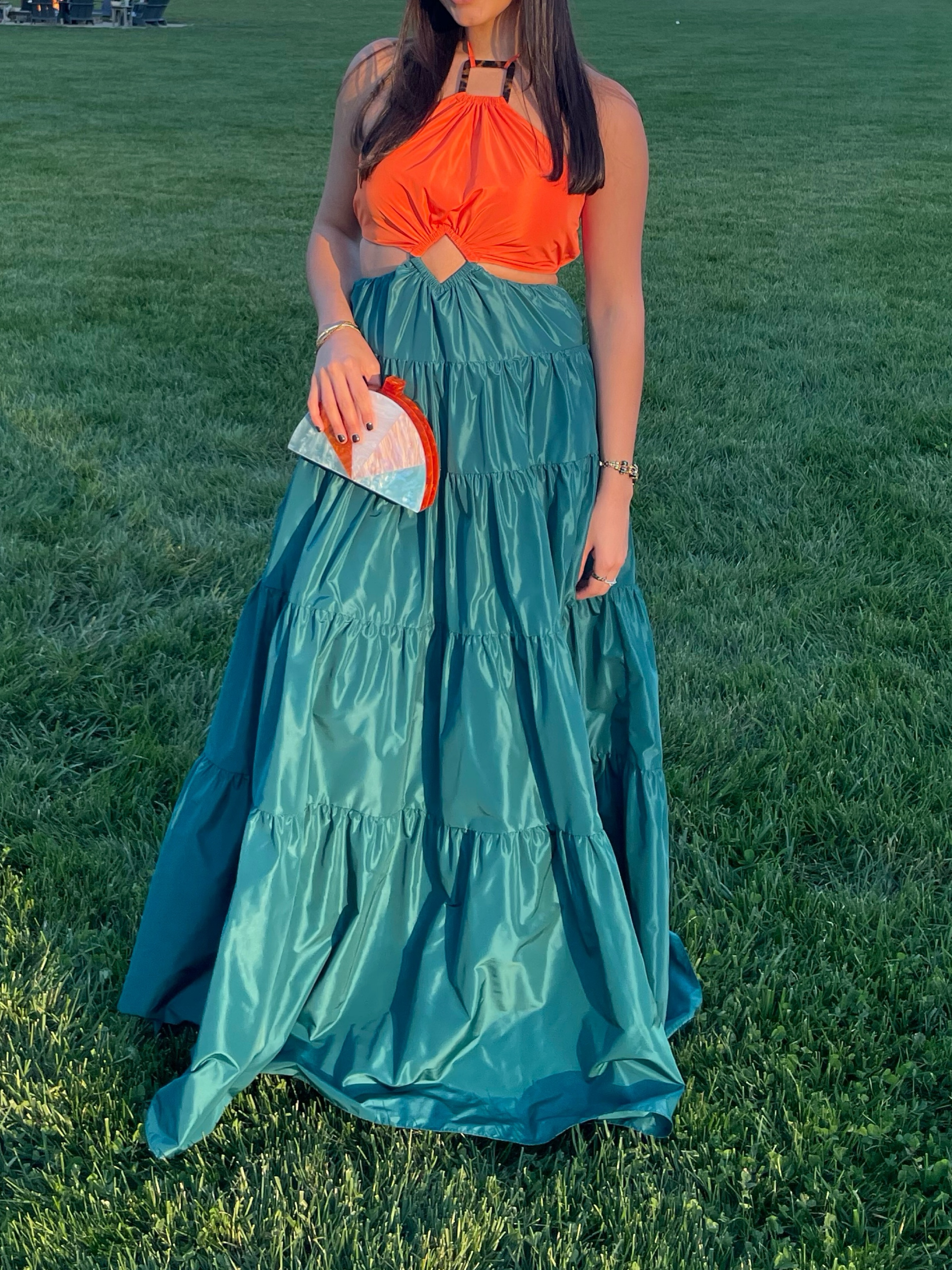 teal and orange dress Rust And Teal Floral Printed Dress