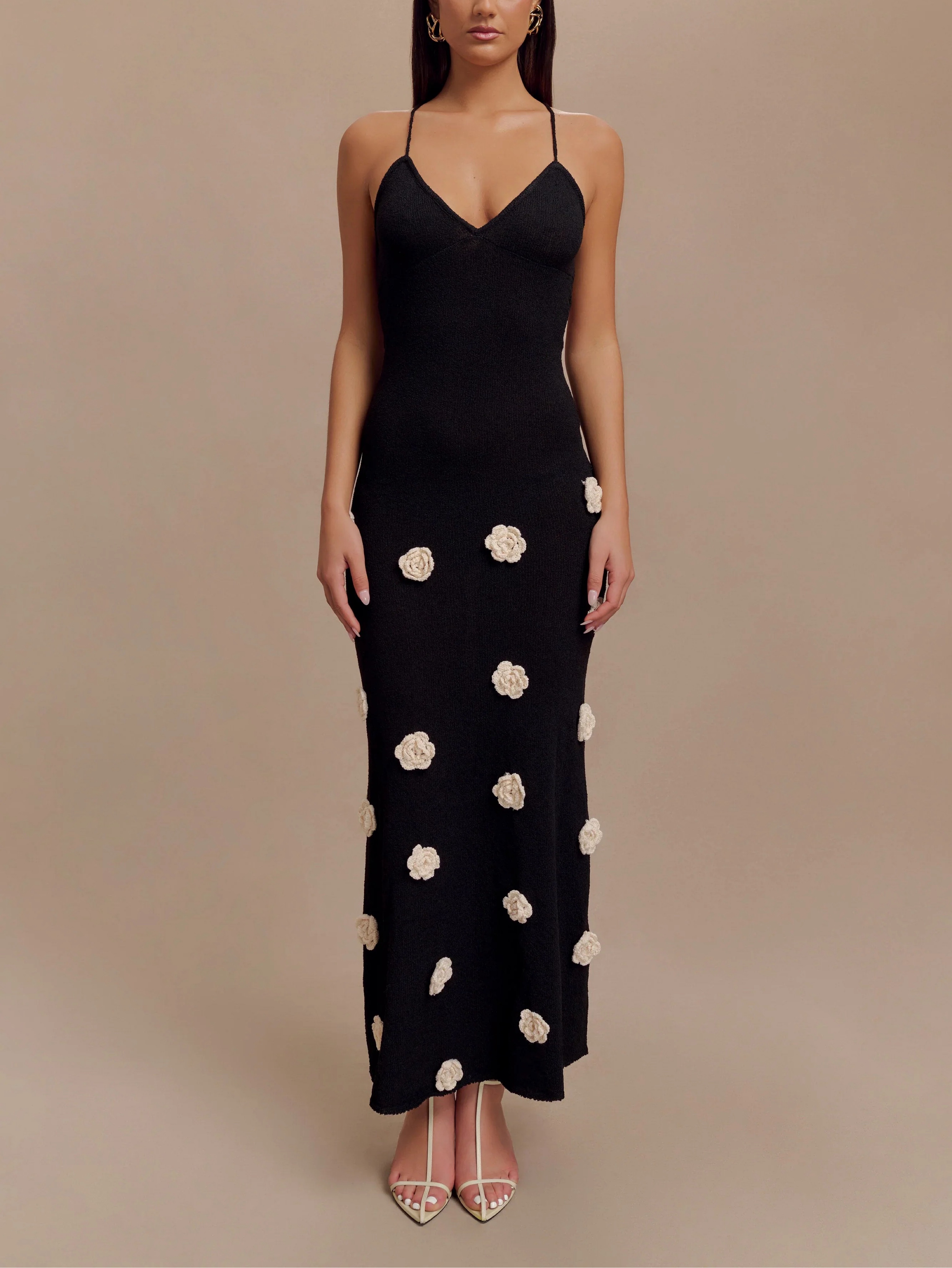 black and white floral knit dress Black And White Floral Knit Sweater Dress
