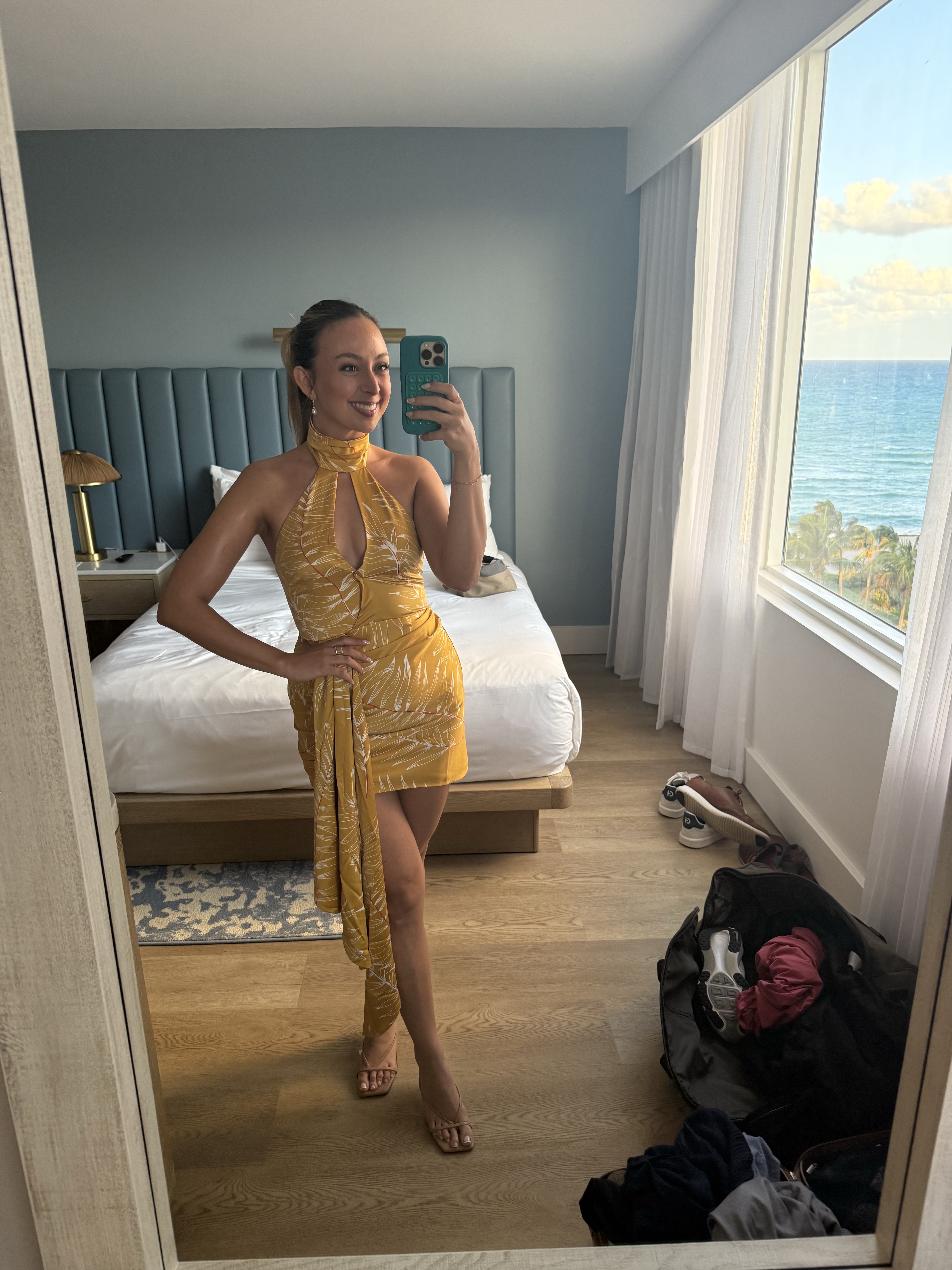 antonia mini dress in gold tropical Yureyvna on LTK
