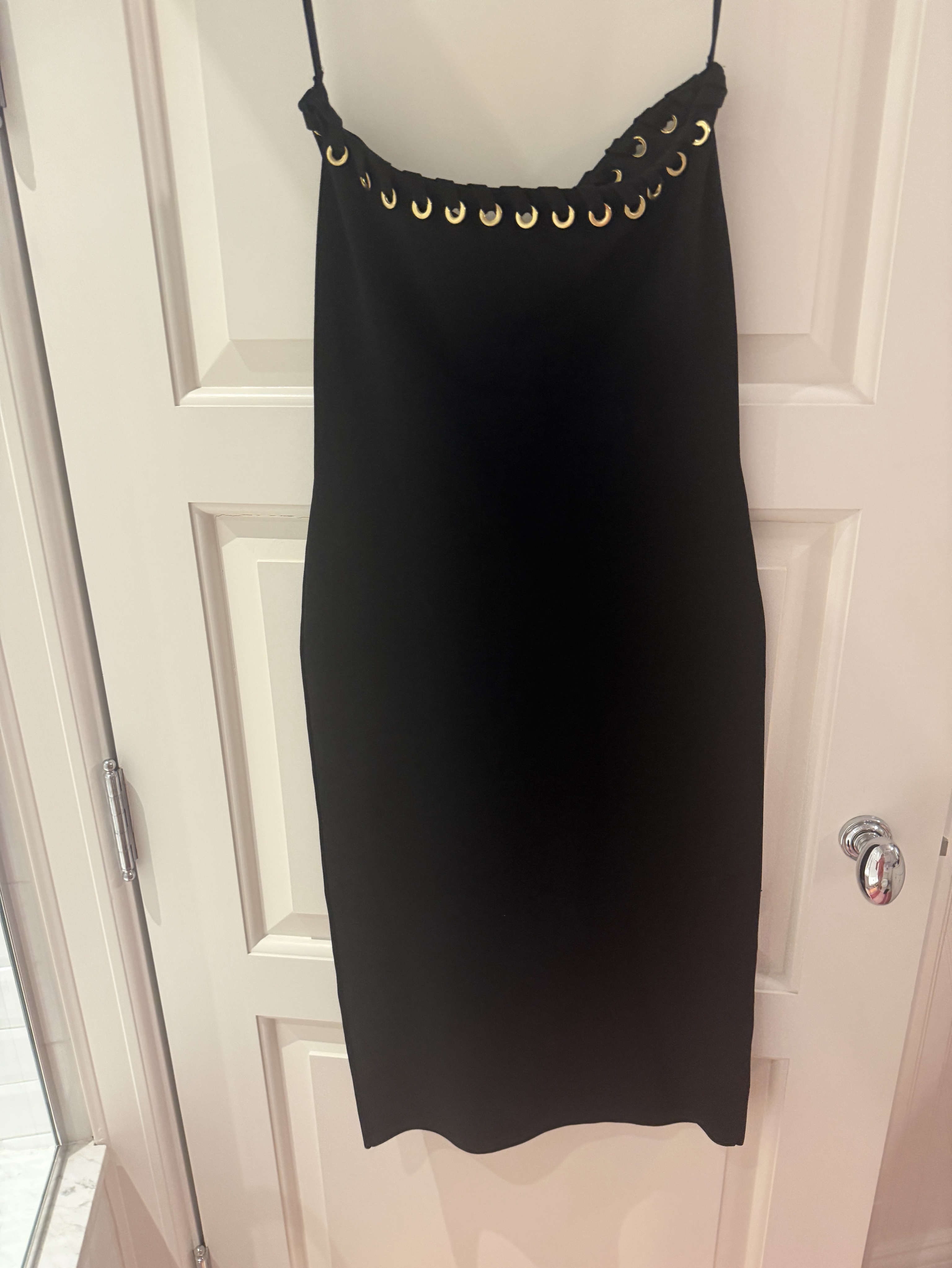 alice and olivia black and gold dress KELLY MINI DRESS in BLACK