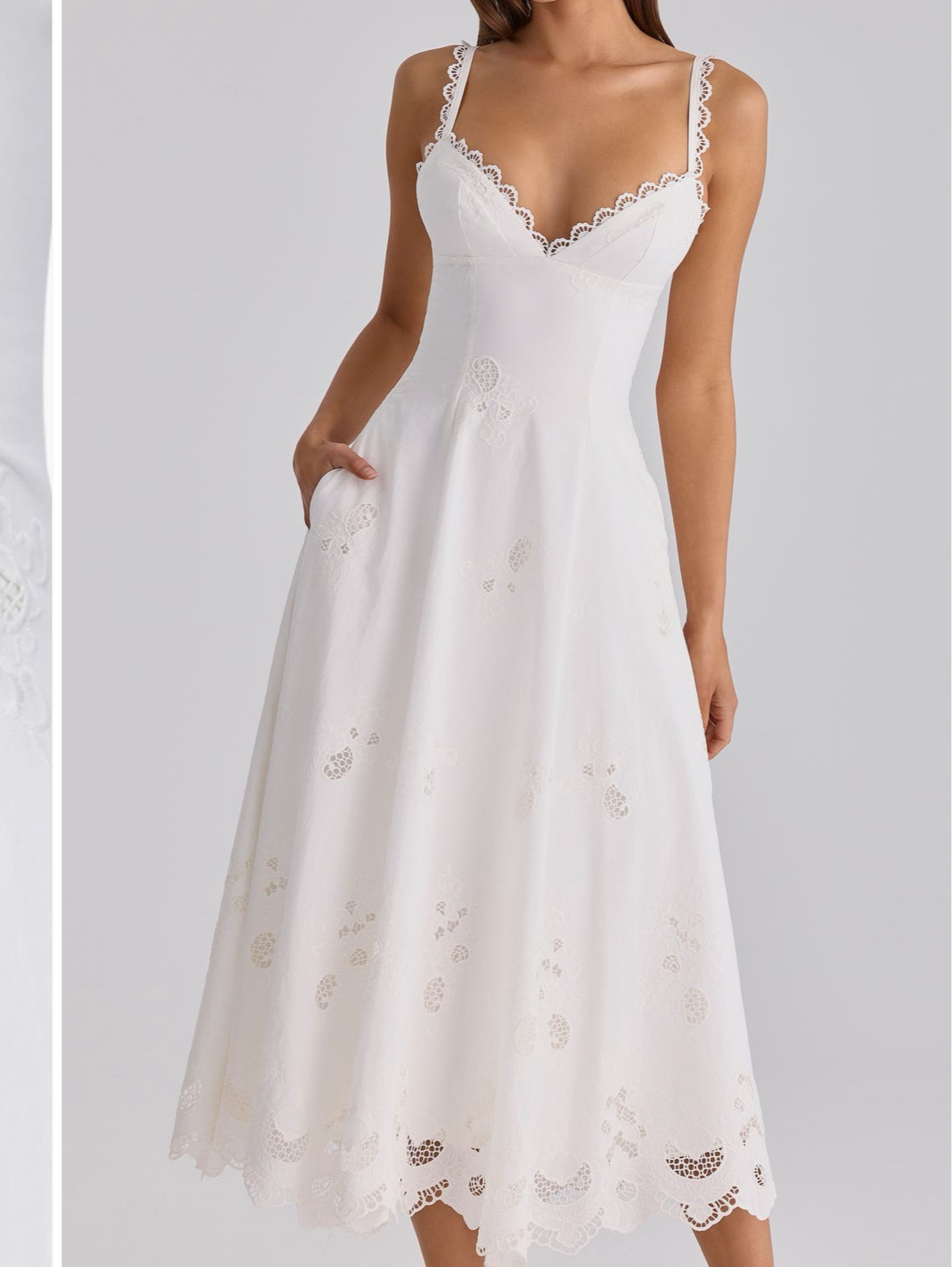 white broderie anglaise midi dress Self-Portrait - White Cotton Broderie Midi Dress