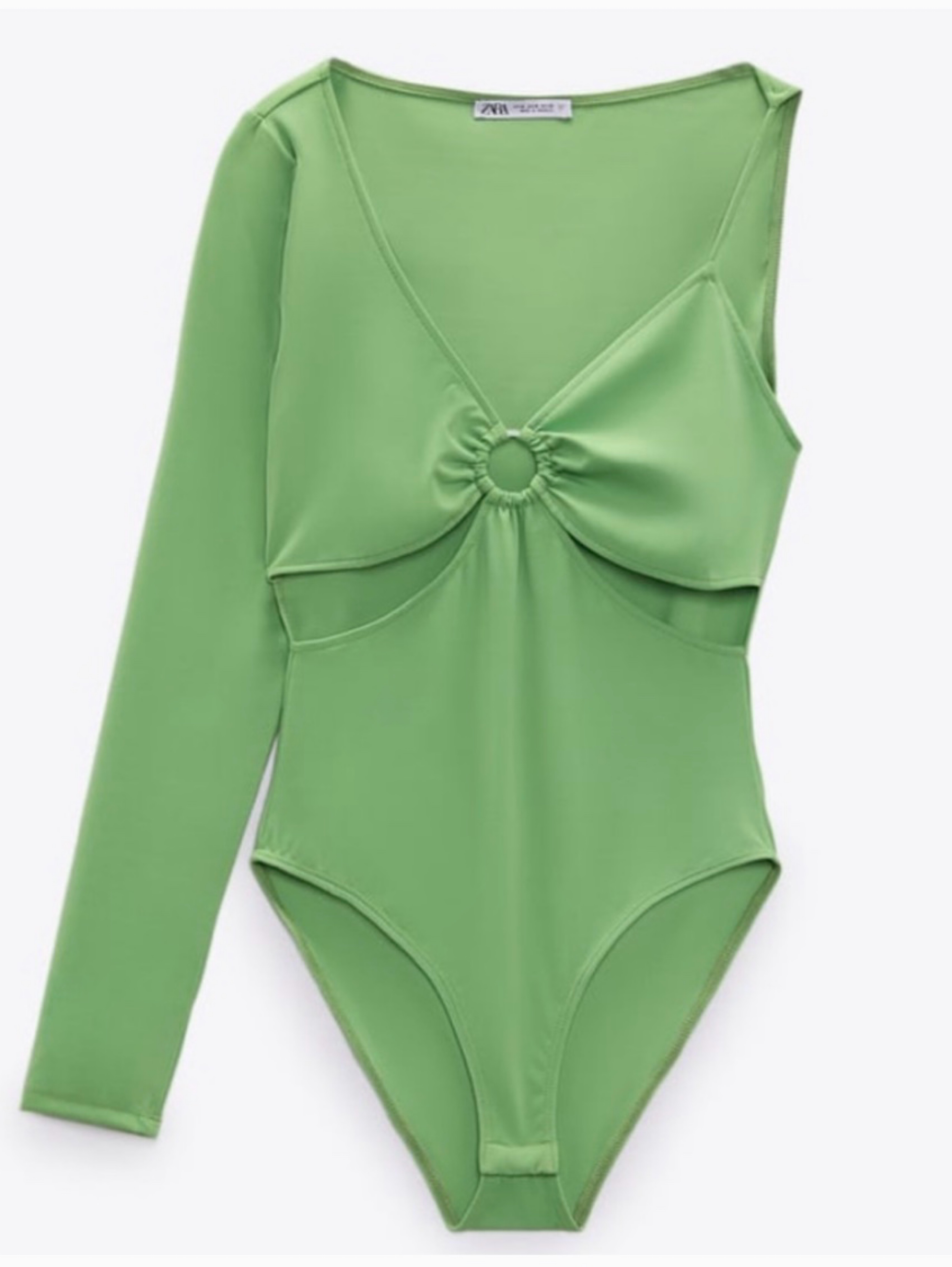 ZARA ASYMMETRIC CUT OUT BODYSUIT GREEN