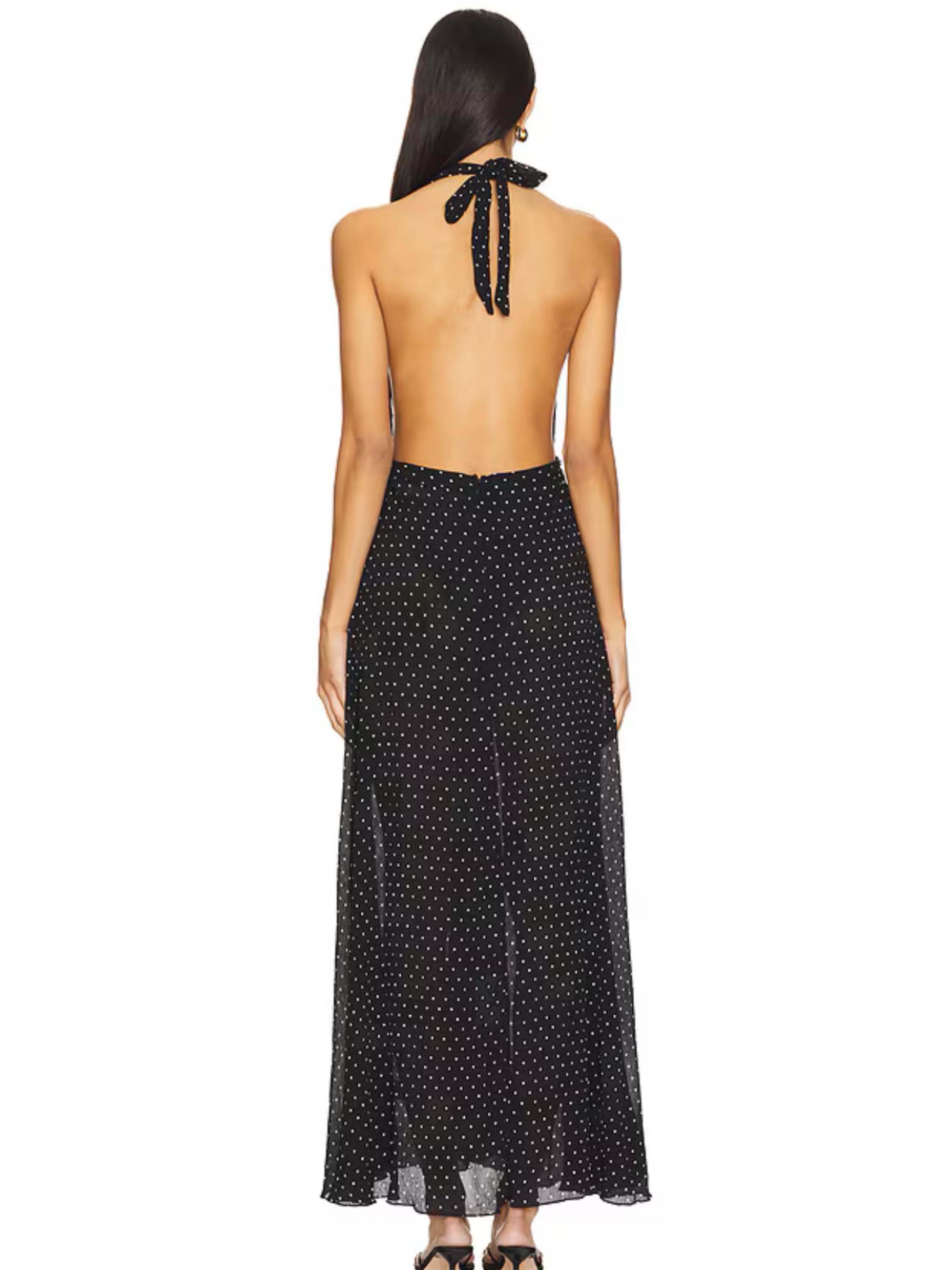 district maxi dress onyx polka Lioness District Maxi Dress in Onyx Polka - Black White Polka Dot Halter Maxi  Dress by Lioness