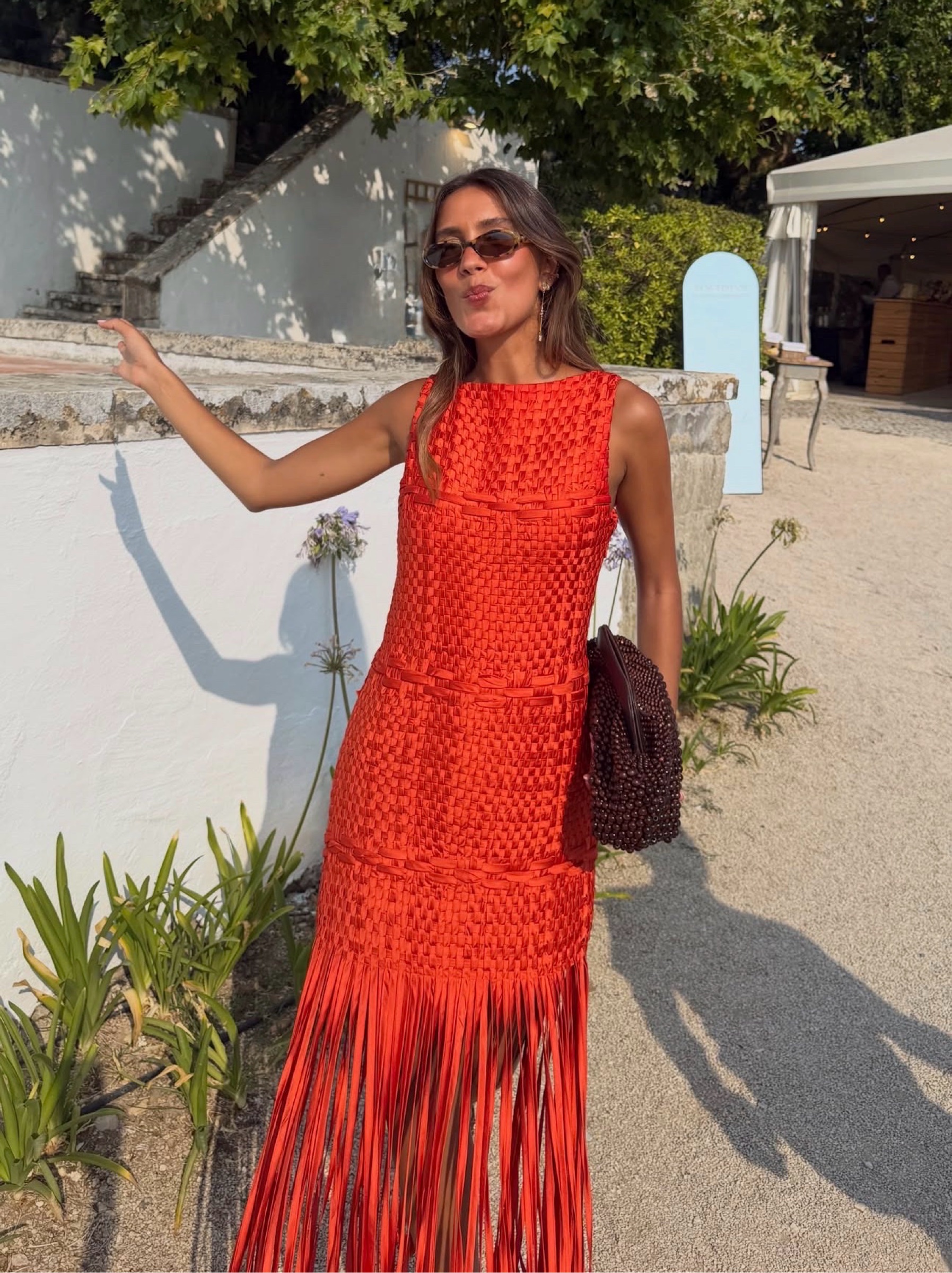 匿名発送☆Andequal fringe design glitter knit Arrange Lattice Handwoven Fringe Midi Orange by ASOS ARRANGE | Pickle