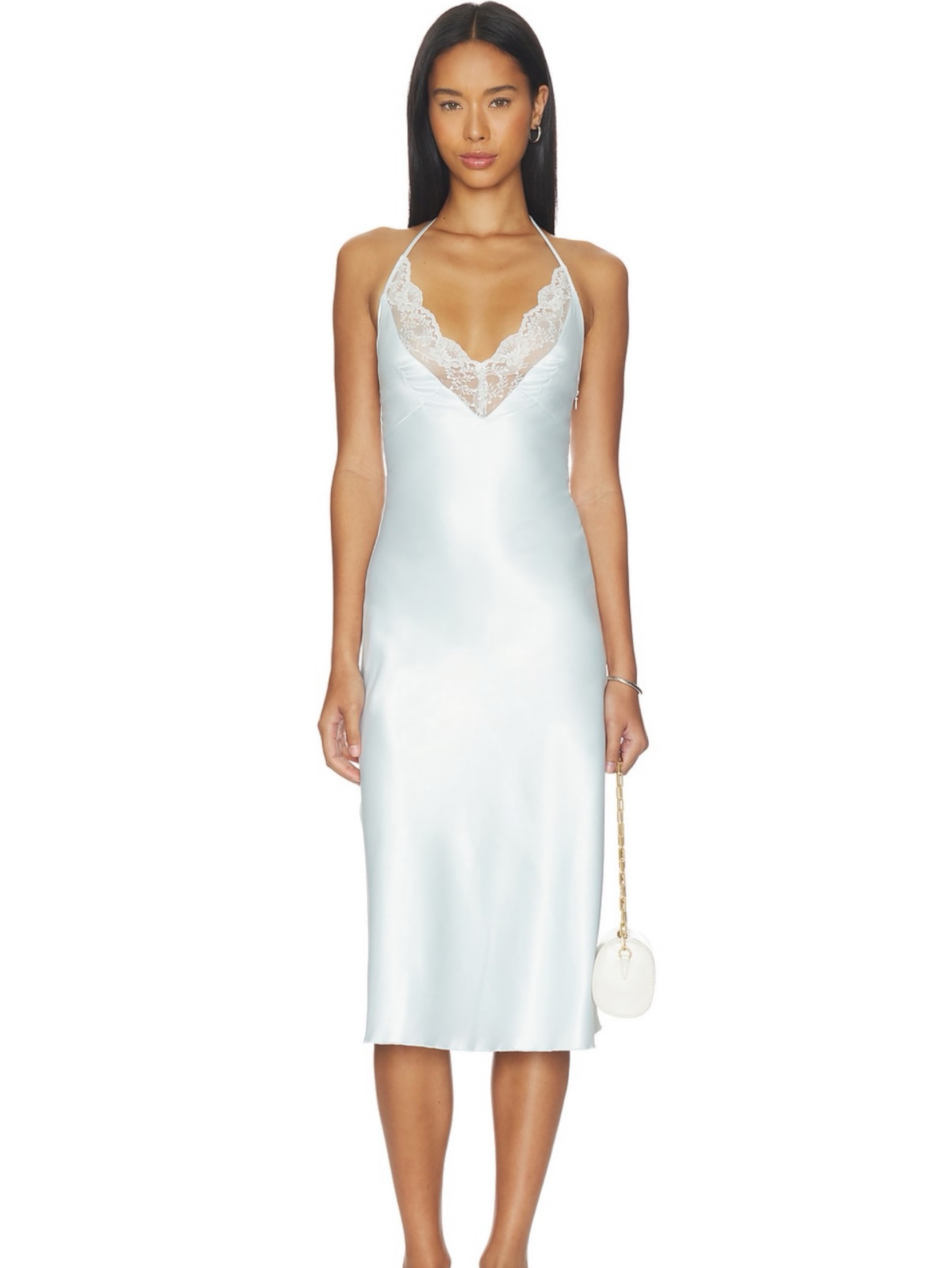 bebe blue silk dress Baby Midi by MORE TO COME / Revolve Color:White/AB there look Bias feature_Sweep Train Black Dresses For A
