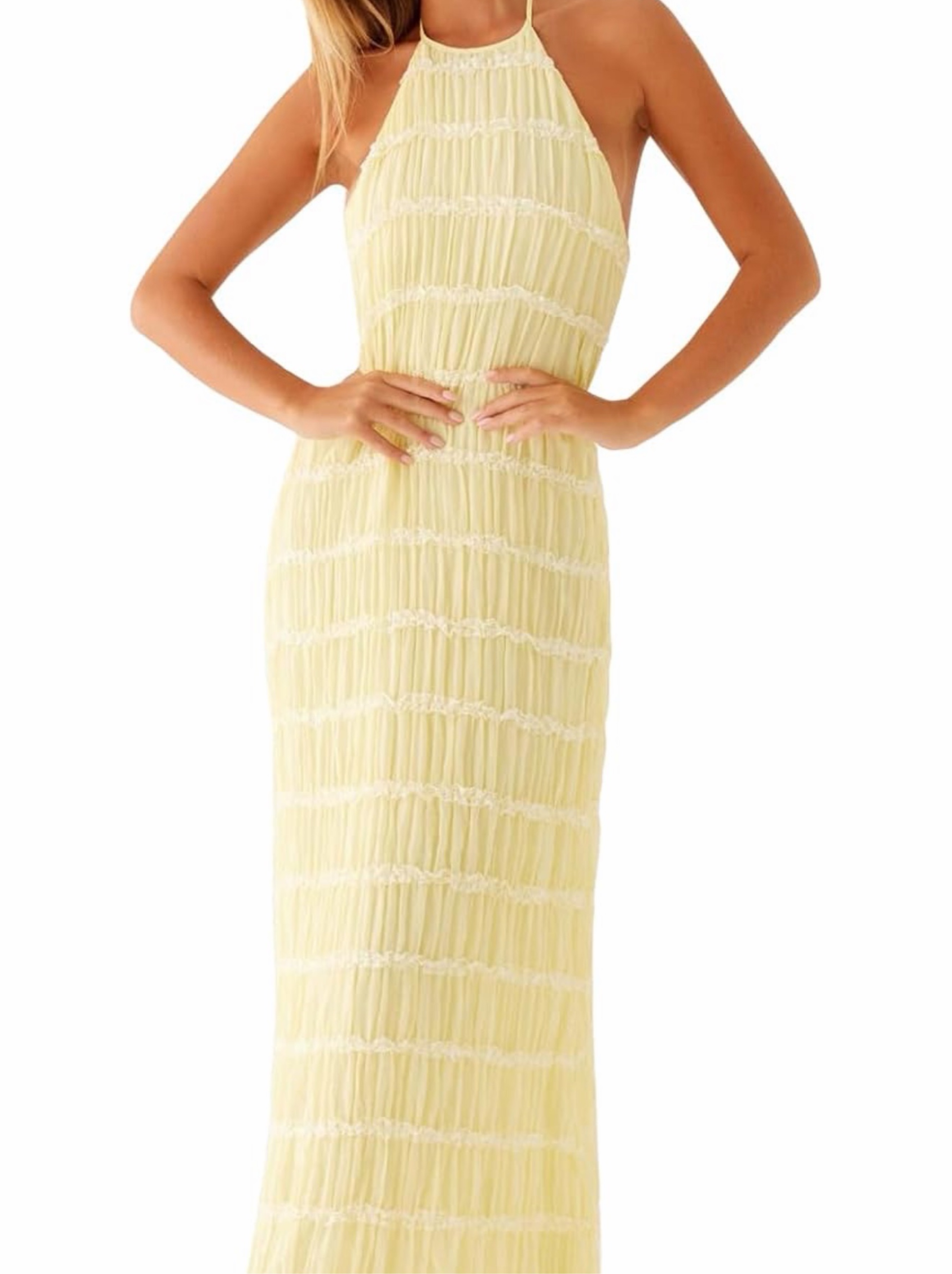 yellow halter dress amazon Butter Yellow Backless Dress - Halter Neck by Amazon