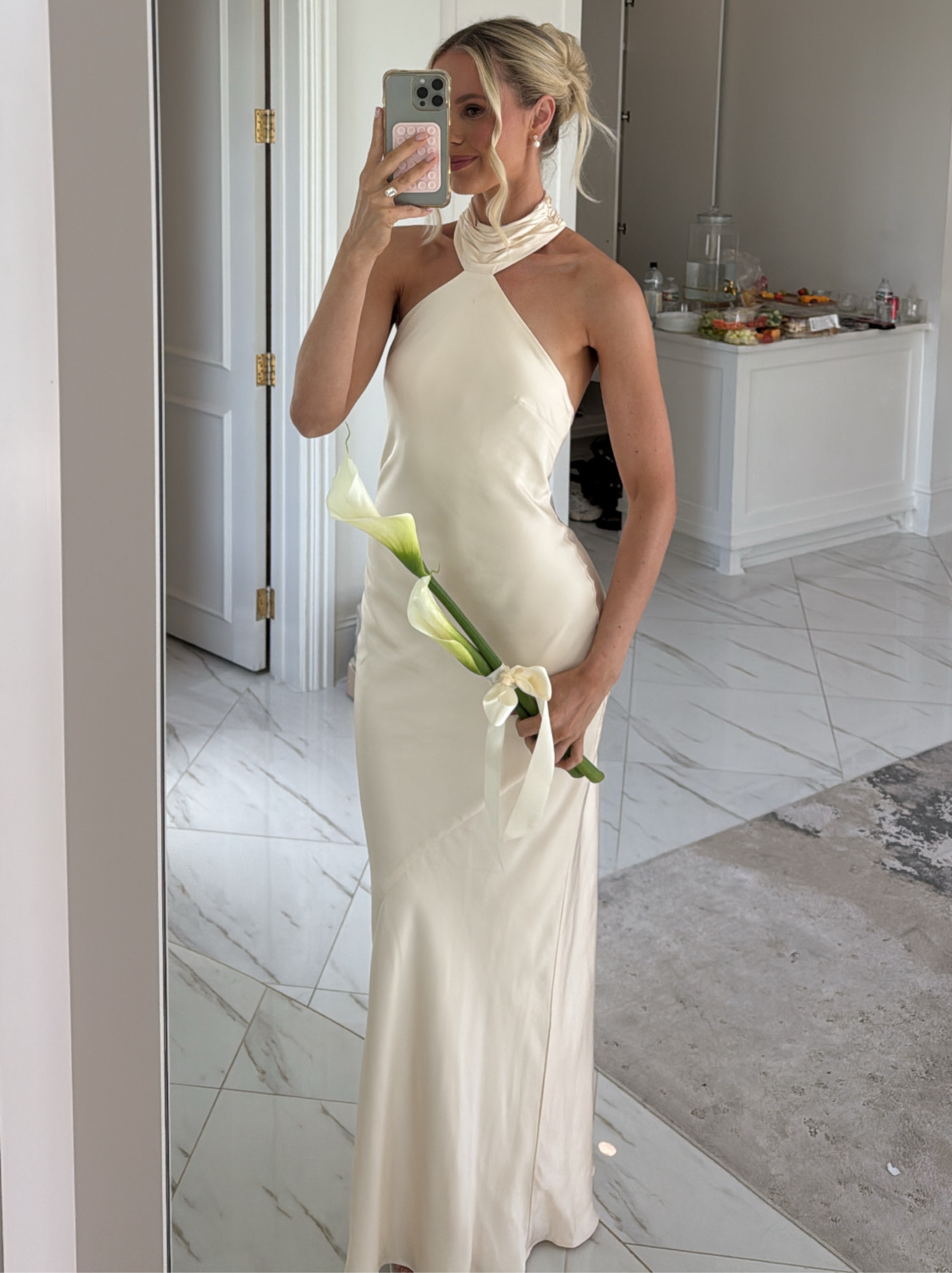 Lovers and Friends Silk Halter Neck Maxi Dress in Champagne