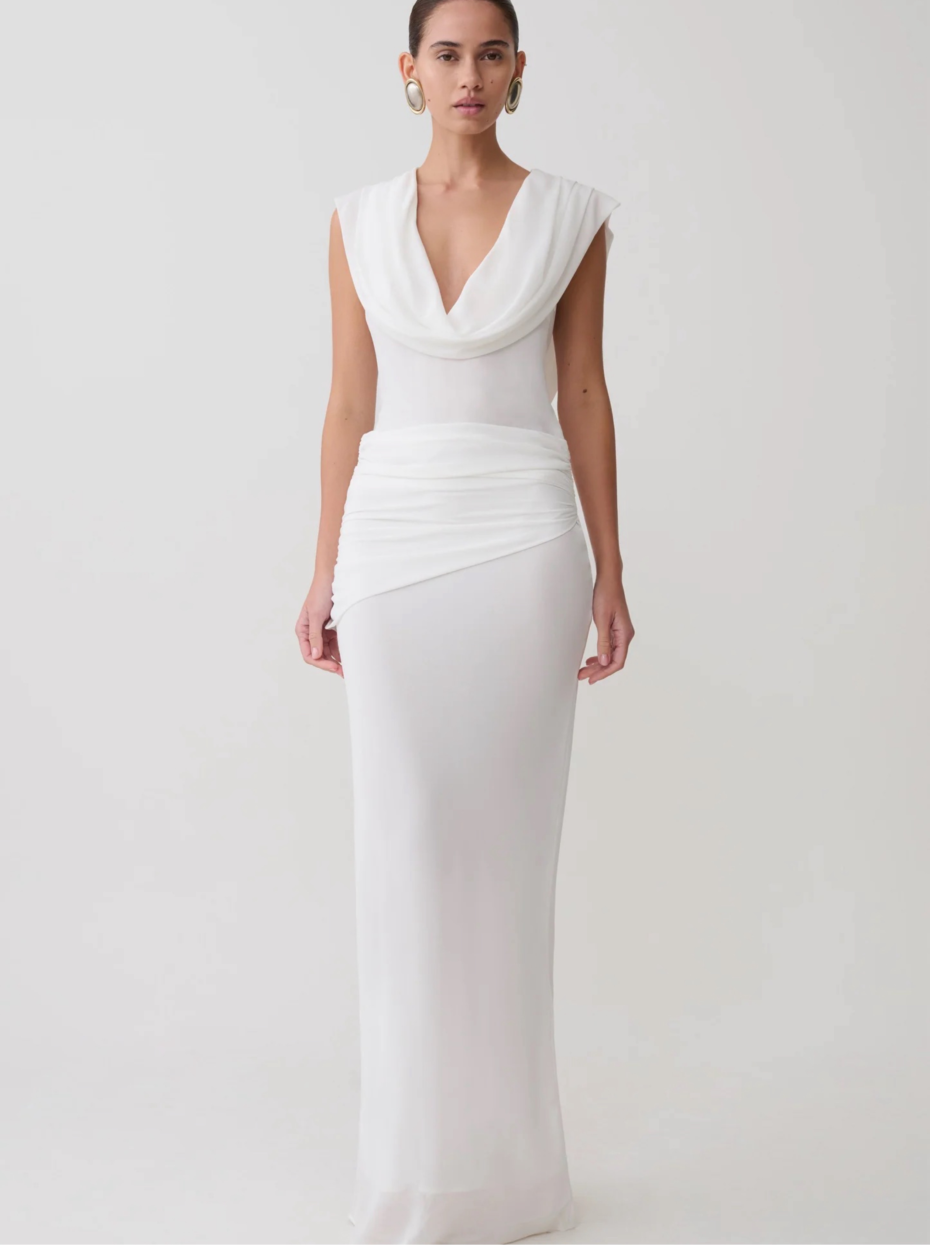 Meshki Giulia Chiffon Draped Maxi Dress - White