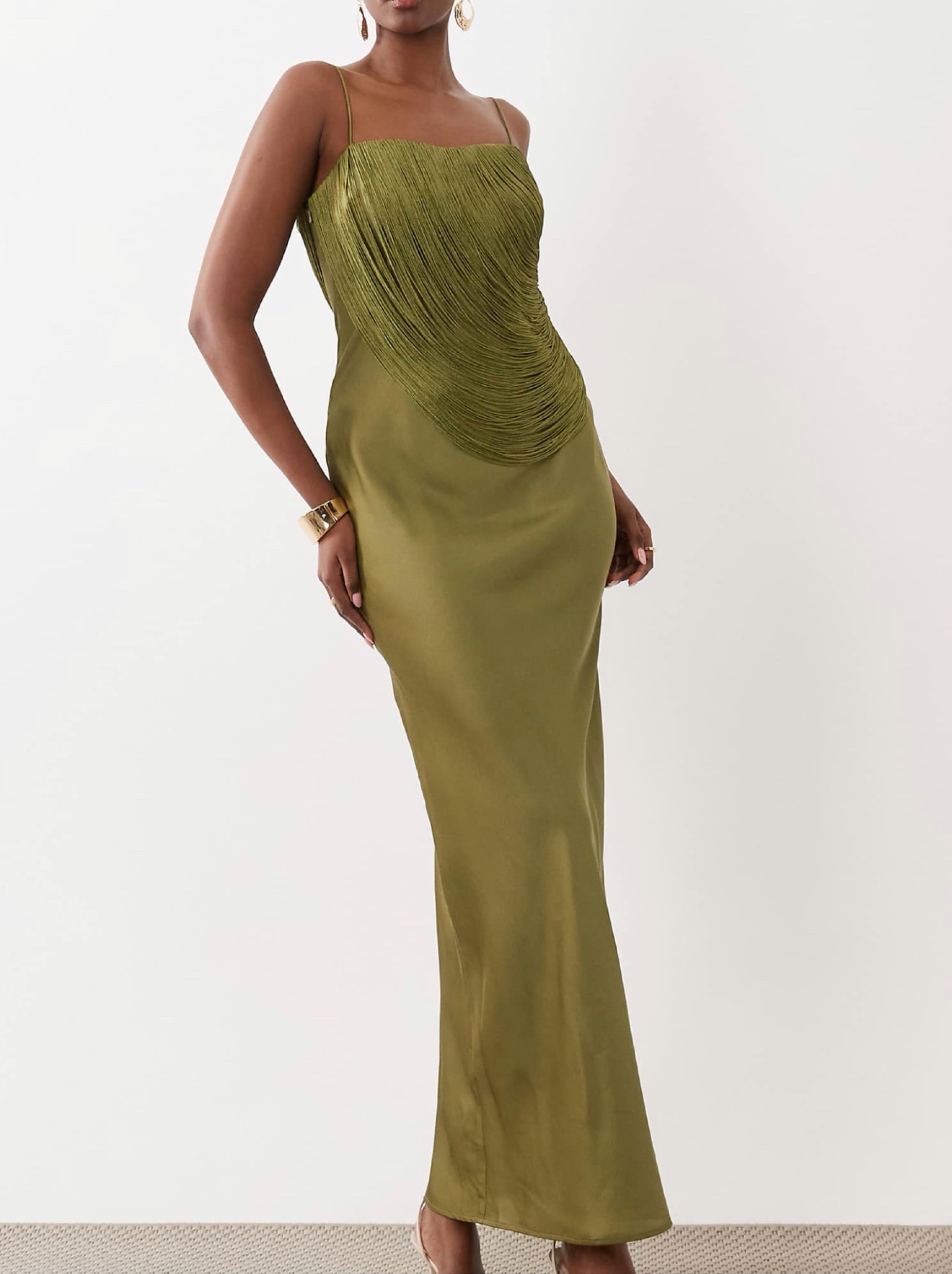 ASOS Olive Green Draped Fringe Dress