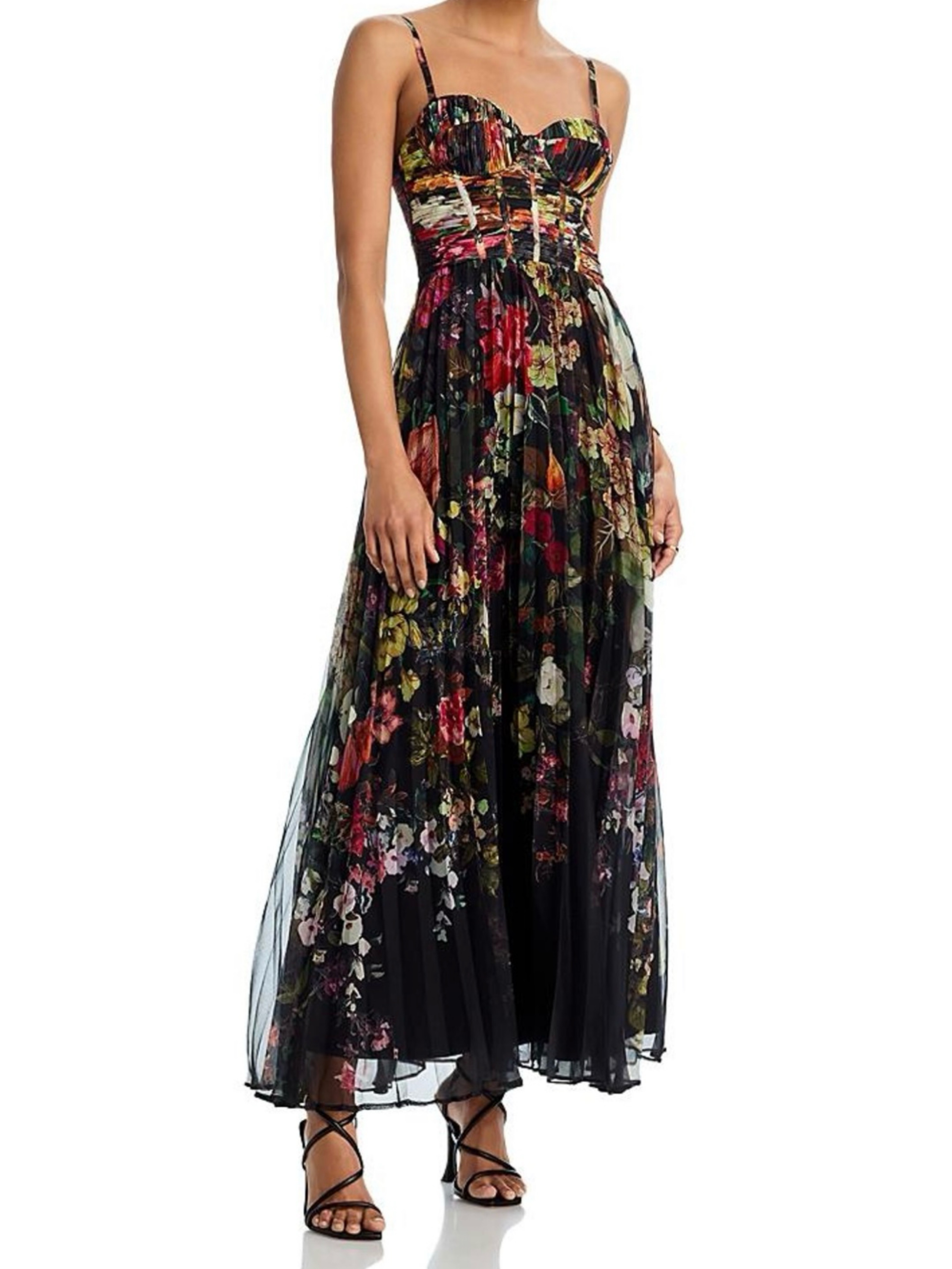 aqua black floral dress $177 Aqua Women's Black Short-Sleeve Floral V-Neck Button Fit & Flare Dress  M