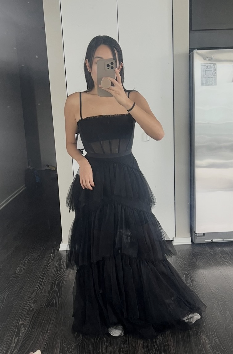 Black Tulle Tiered Maxi Dress by Betsy & Adam - Pickle