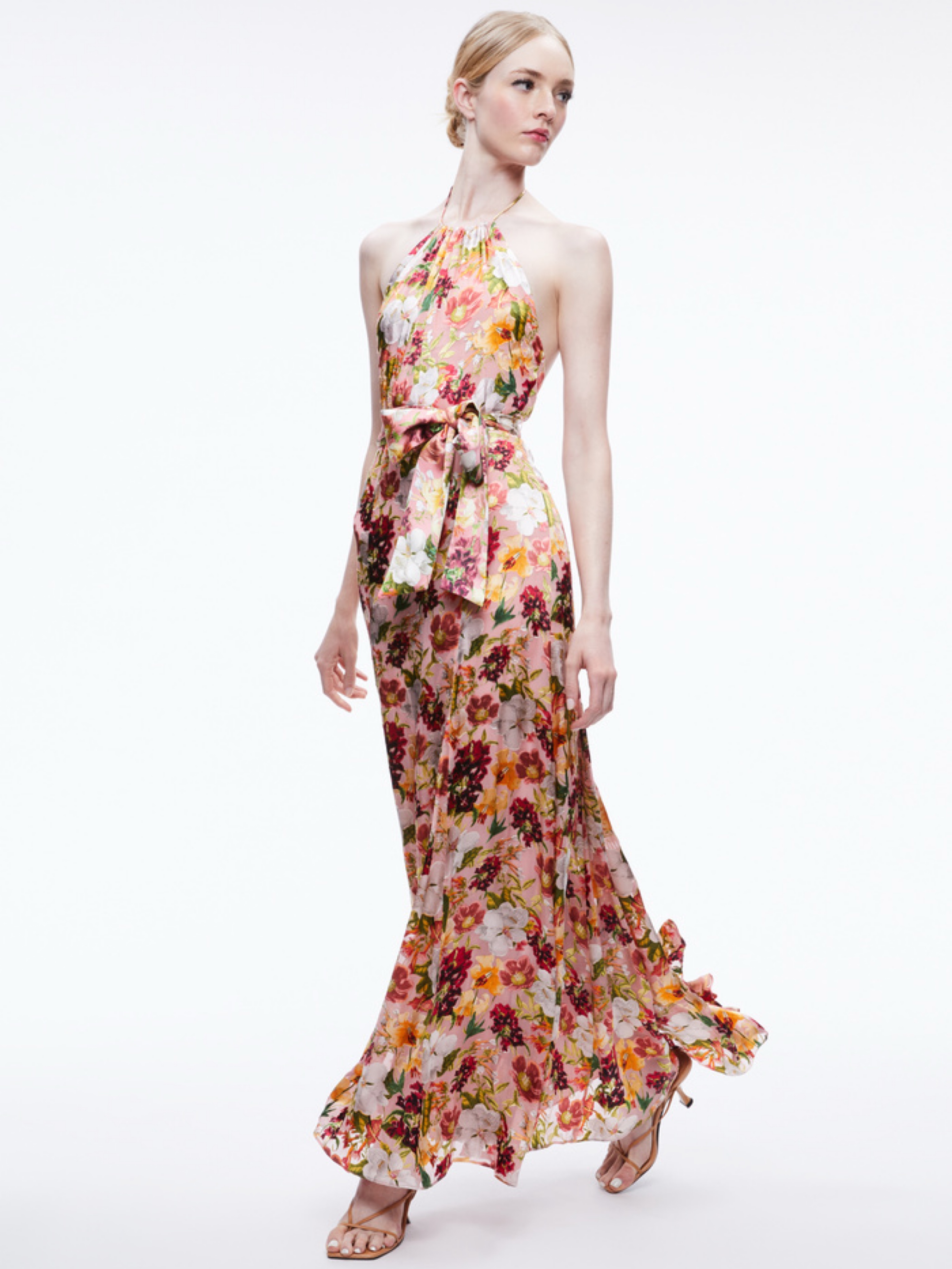 dita maxi dress alice and olivia Dita belted snake-print crepe de chine maxi dress - black