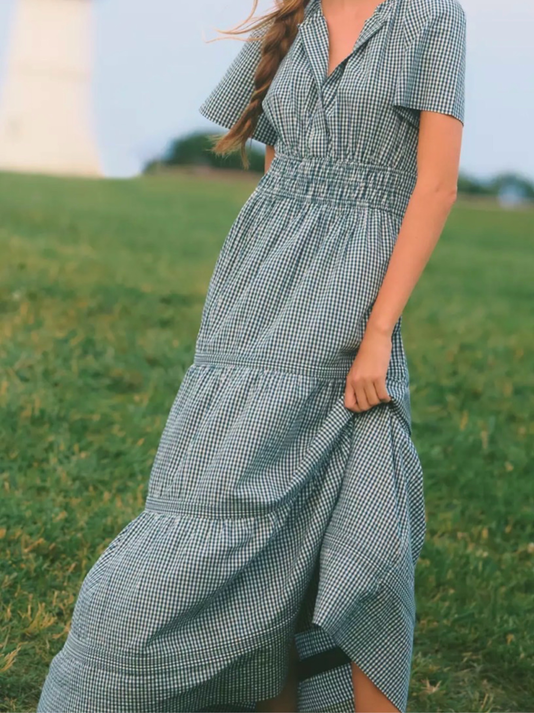 anthropologie green gingham dress Cotton by Anthropologie Maxi dress