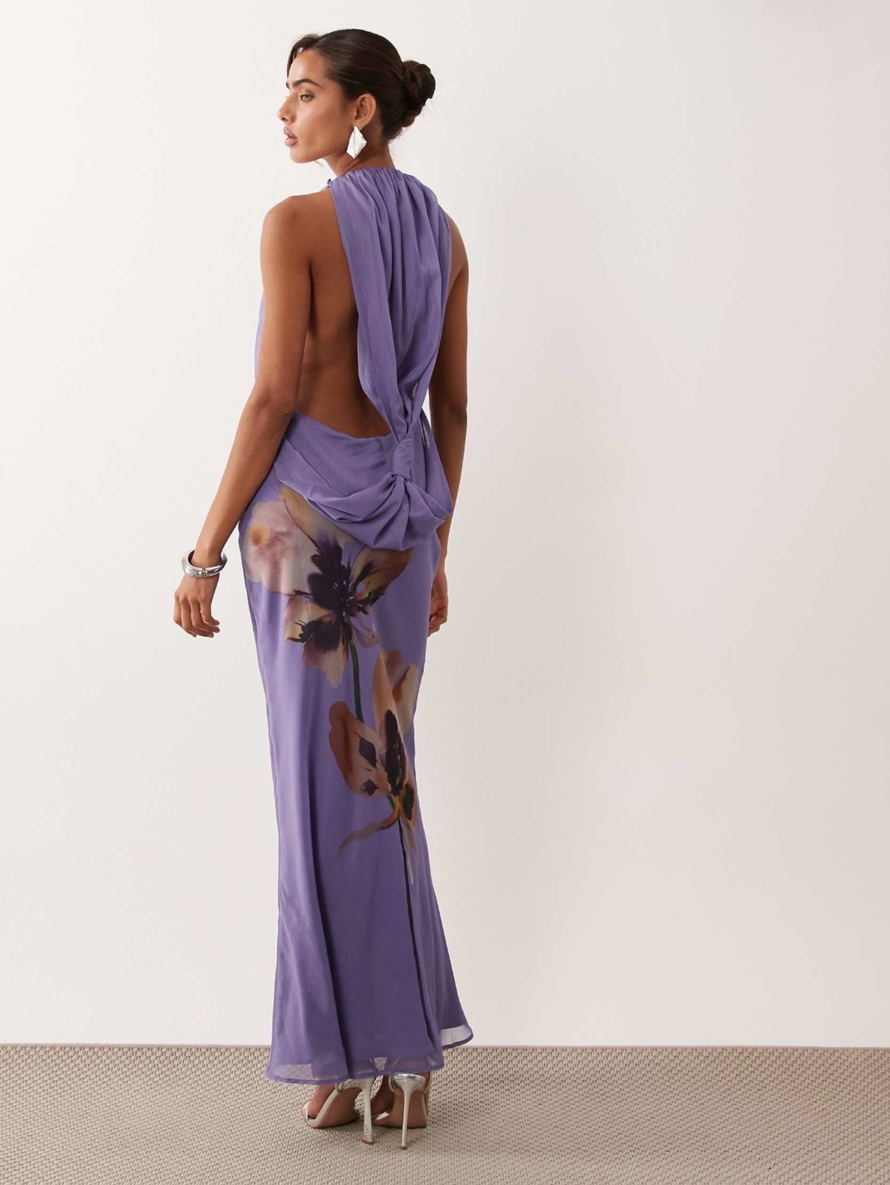 ASOS Design draped halter neck maxi dress with knot back detail in lavender floral by Asos Design