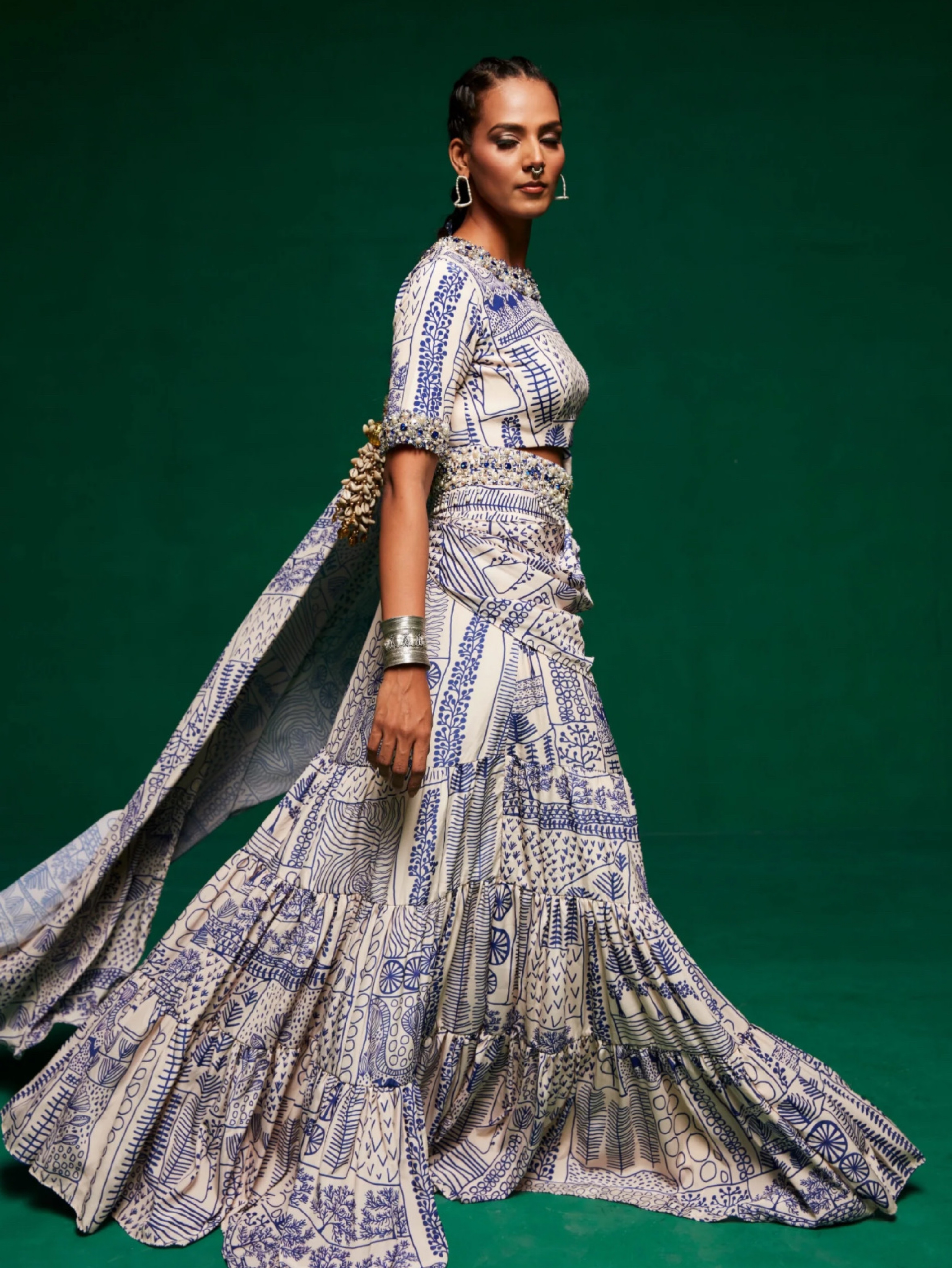 Payal and zinal ivory pre draped saree