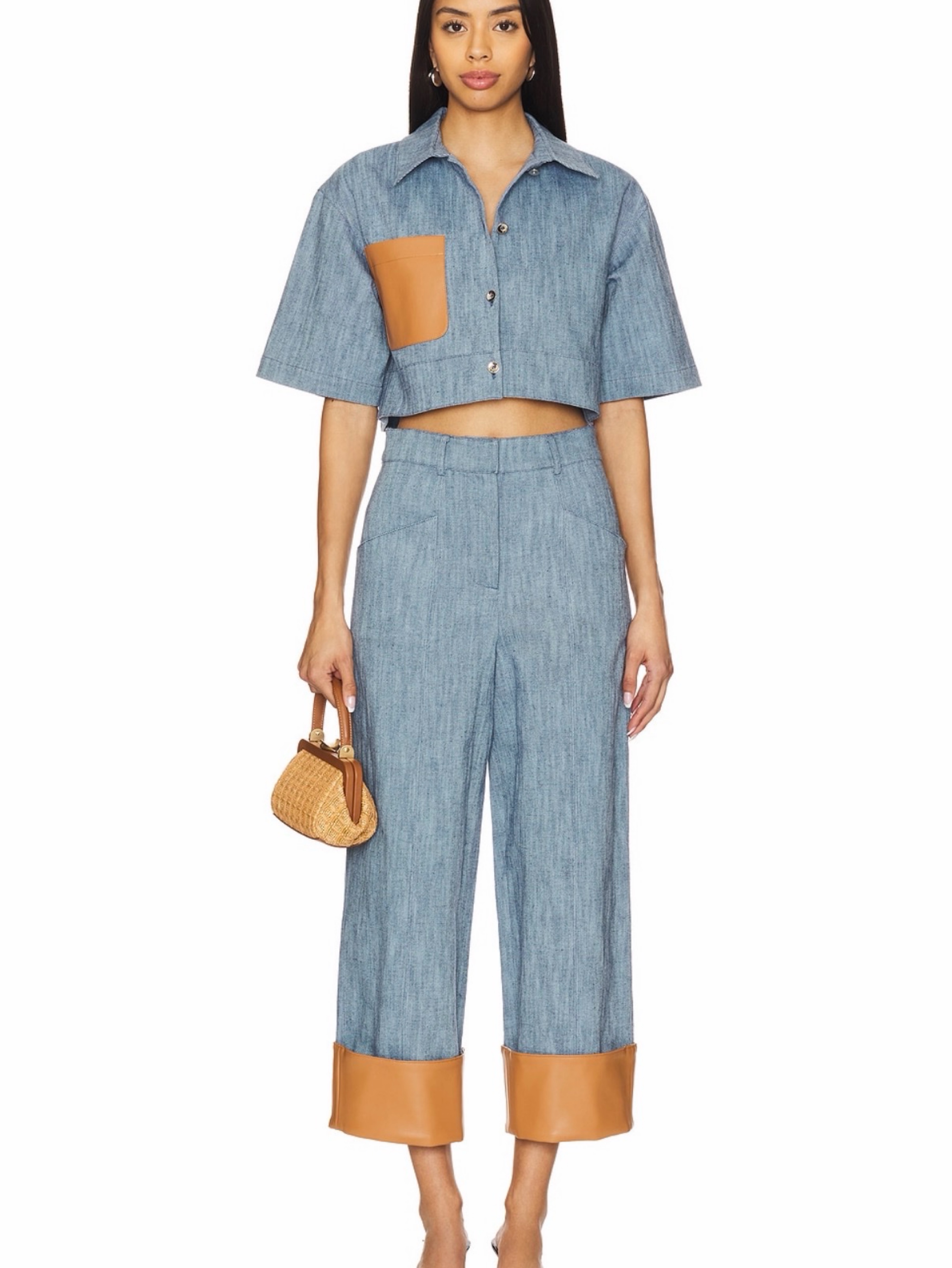 Alexis Blue Denim Crop Shirt and Pant Set