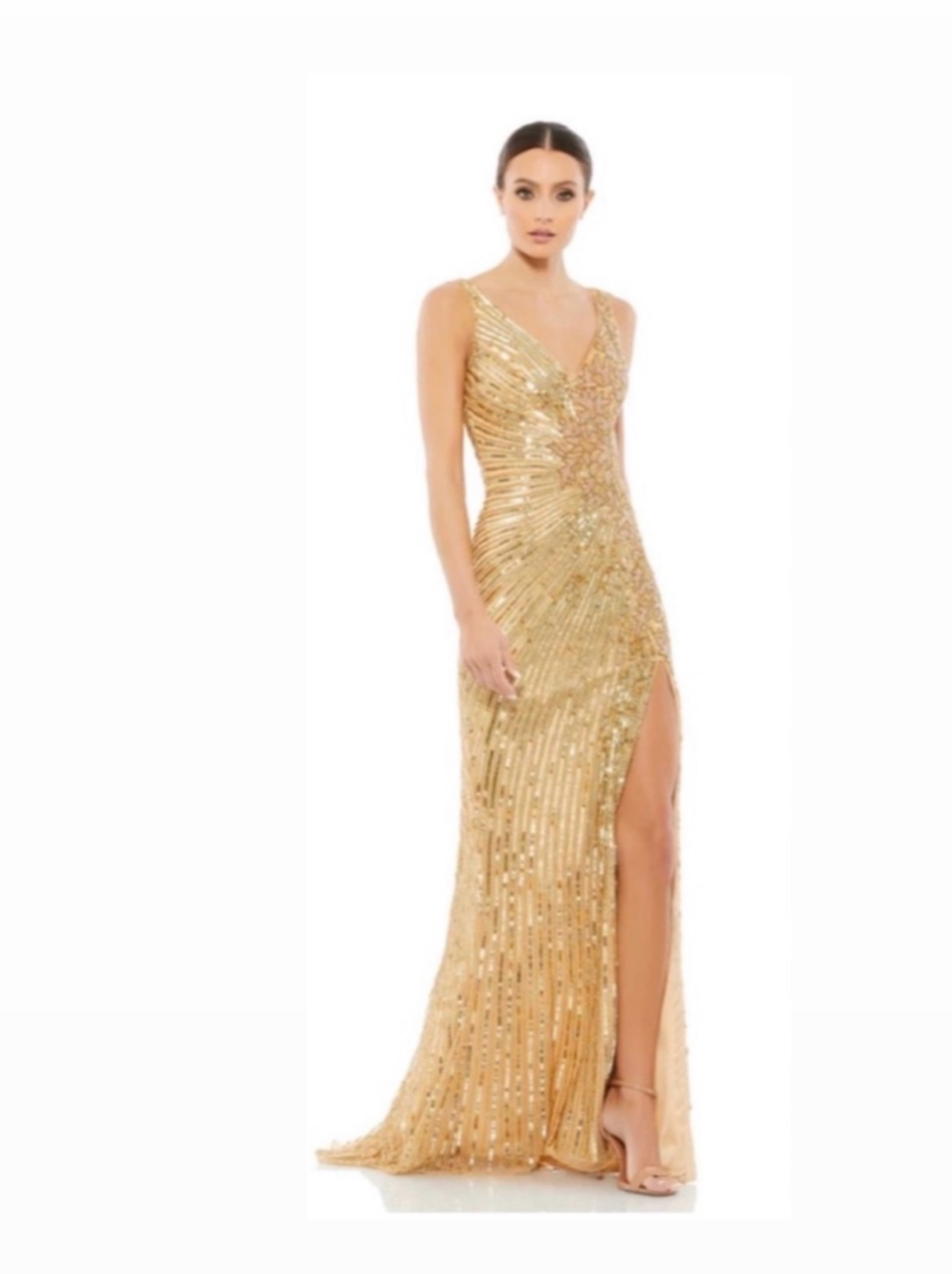 Gold Beaded Sequin Evening Gown