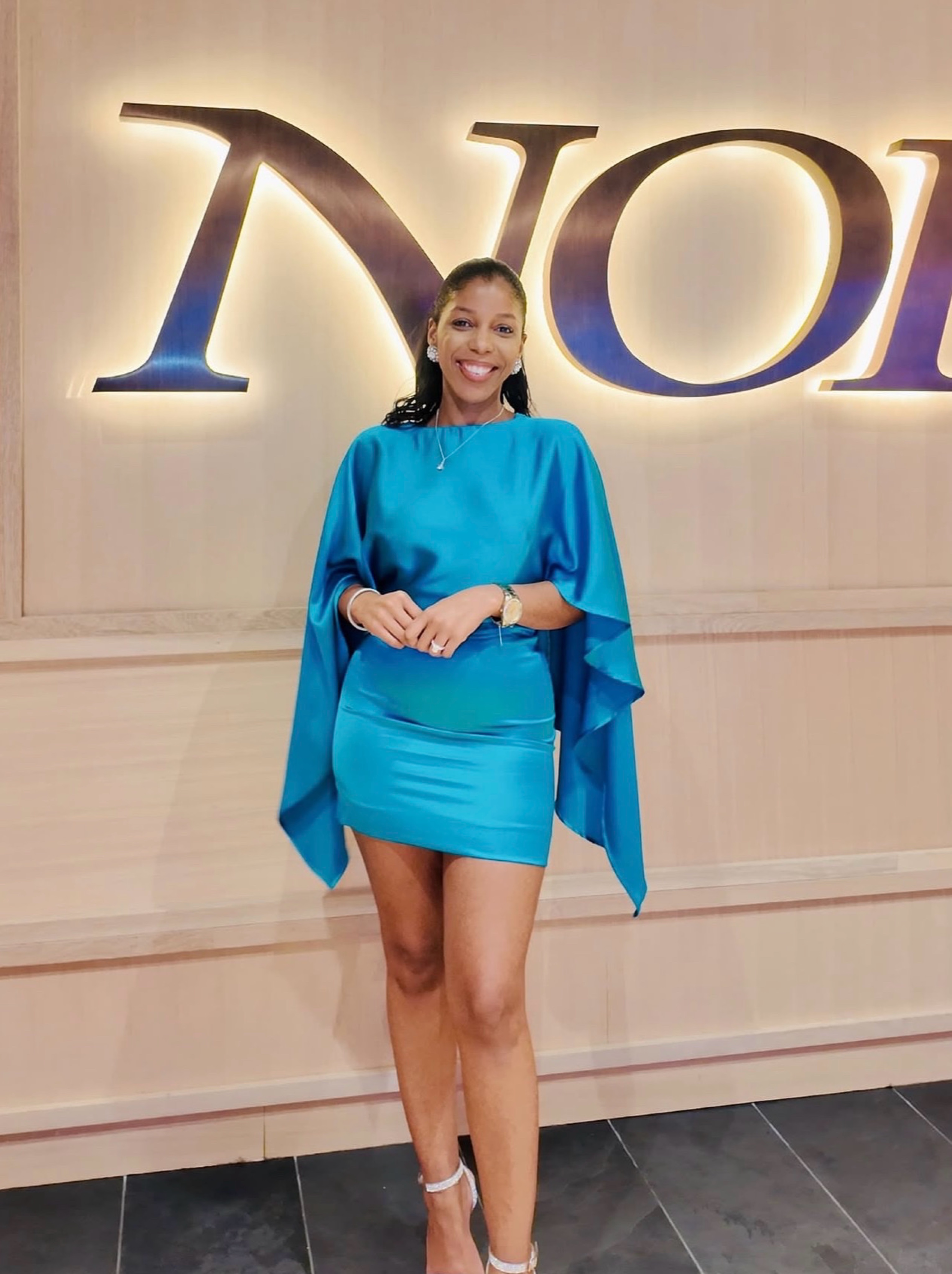 Turquoise Satin Cape Mini Dress