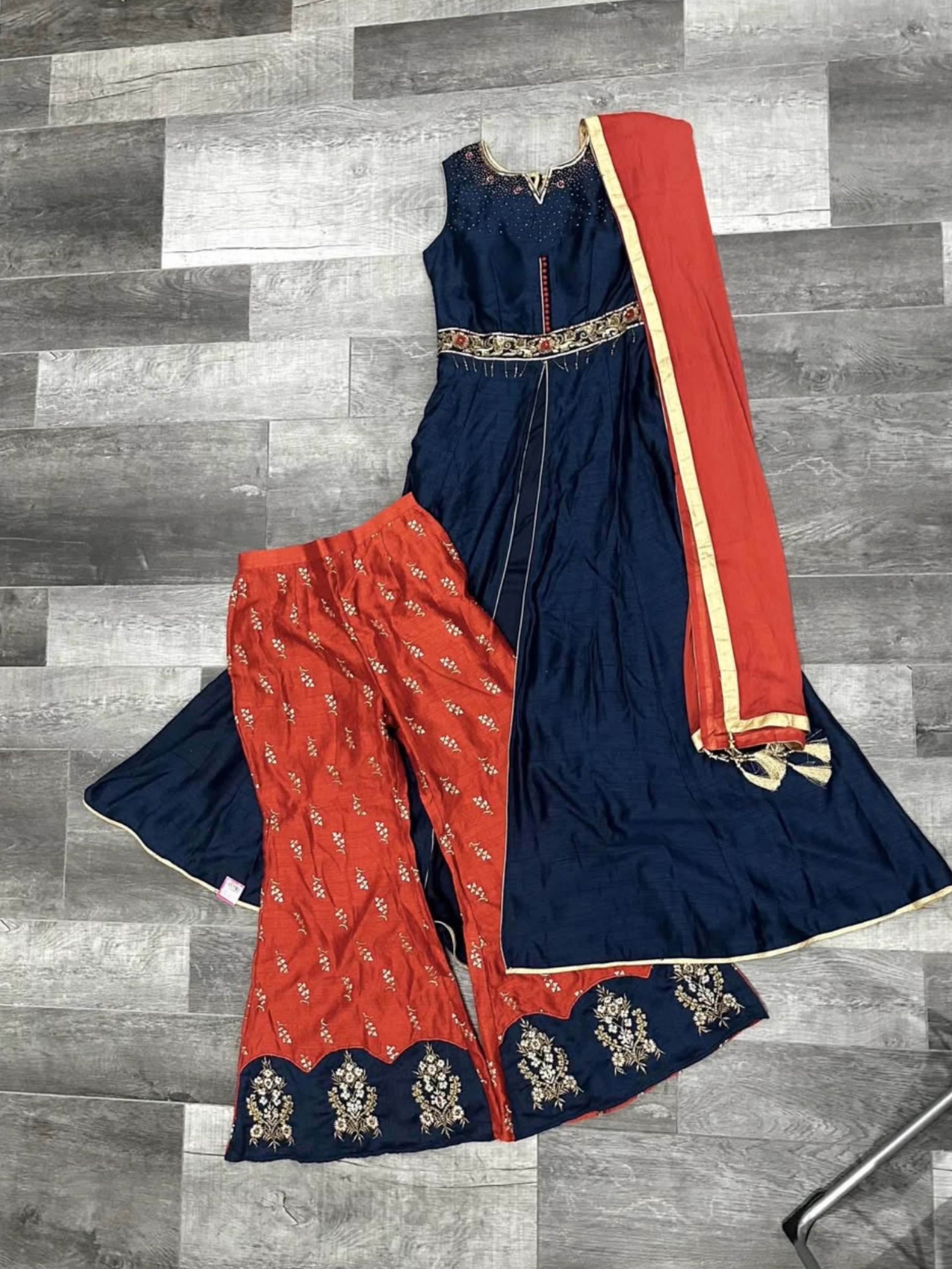 Navy Blue Embroidered Anarkali Dress Set