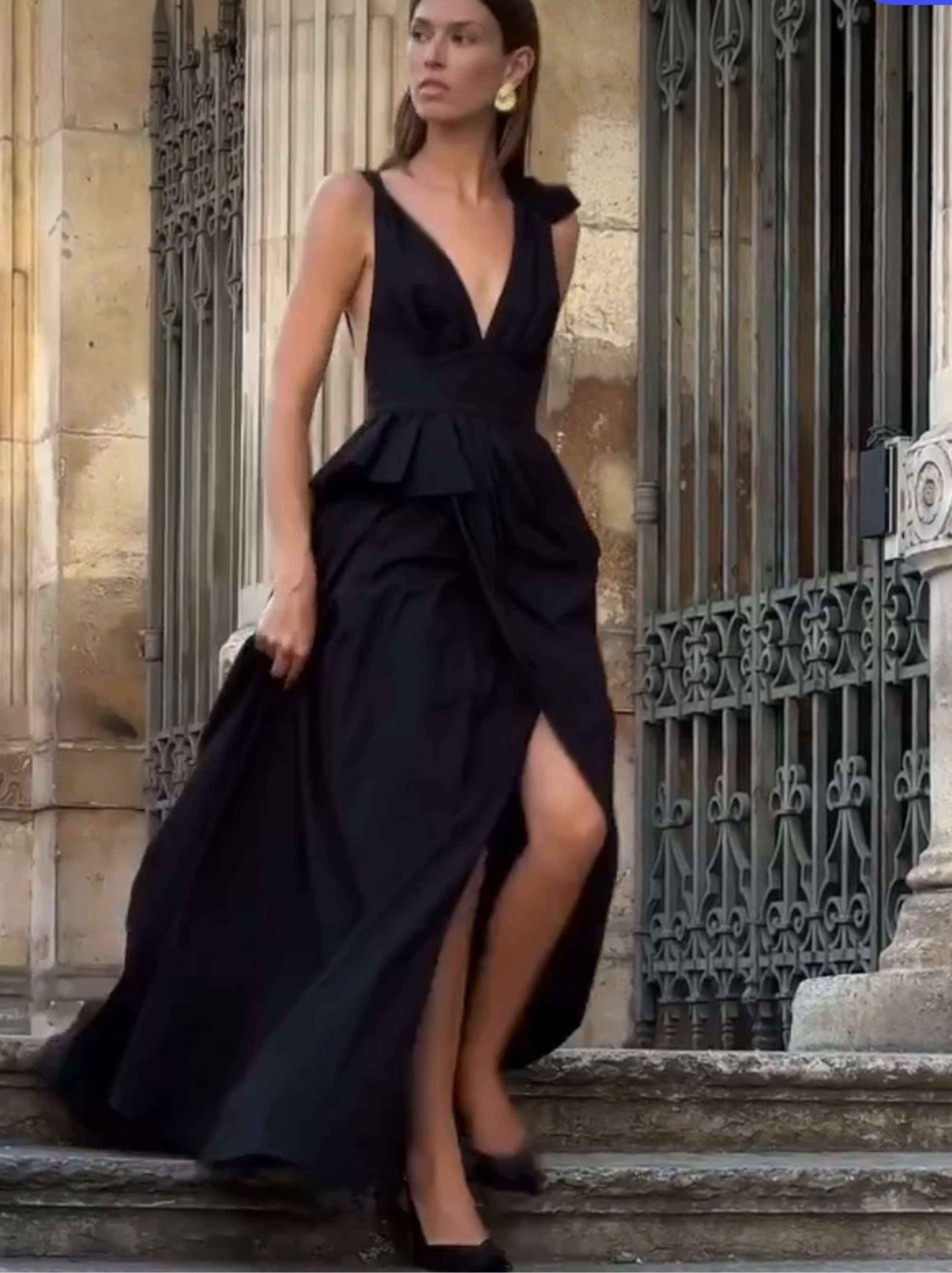 aje black maxi dress Aje Black Wrap V-Neck Peplum Maxi Dress by Aje