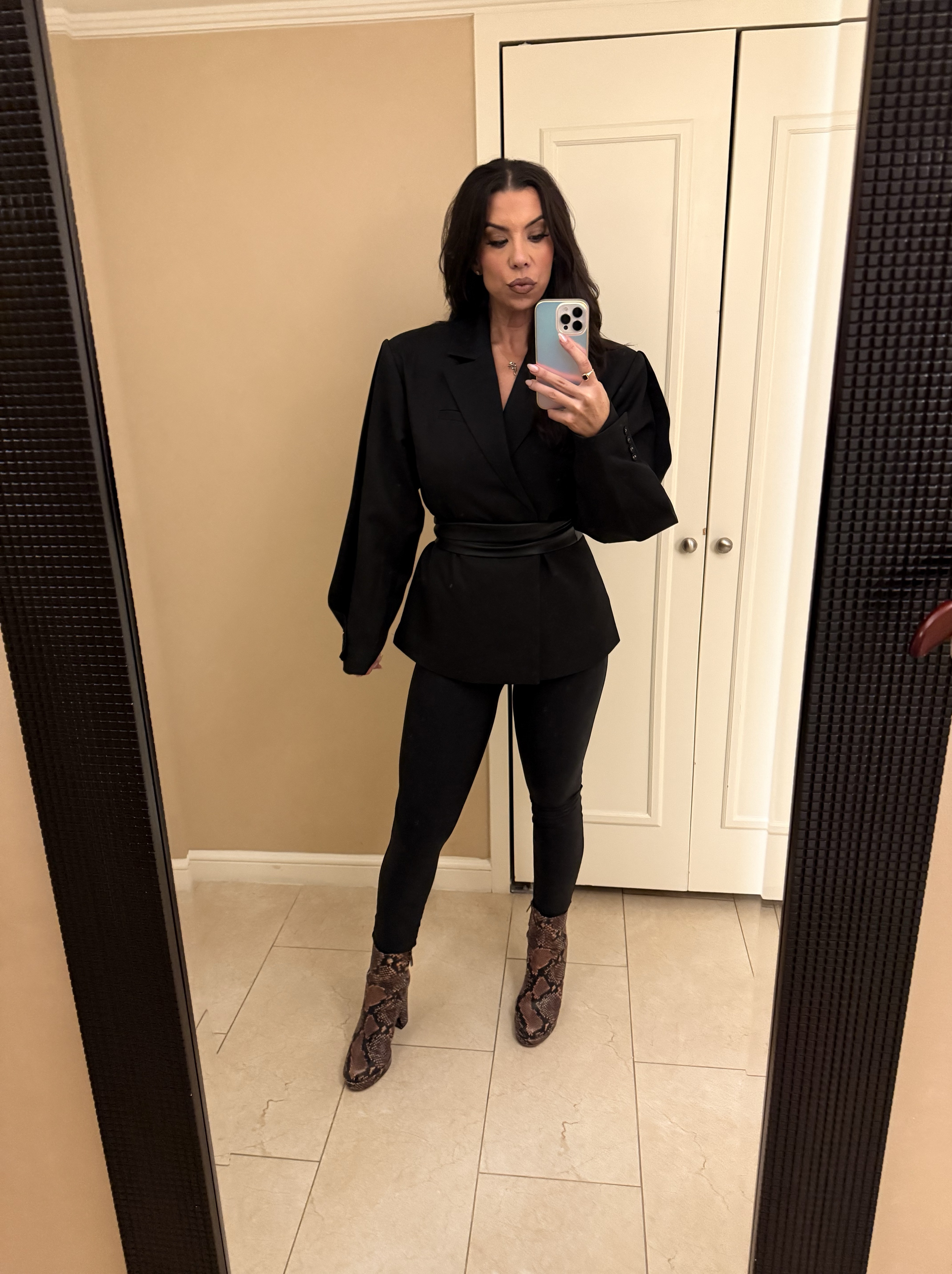 Maniere De Voir Black Oversized Blazer with Belt
