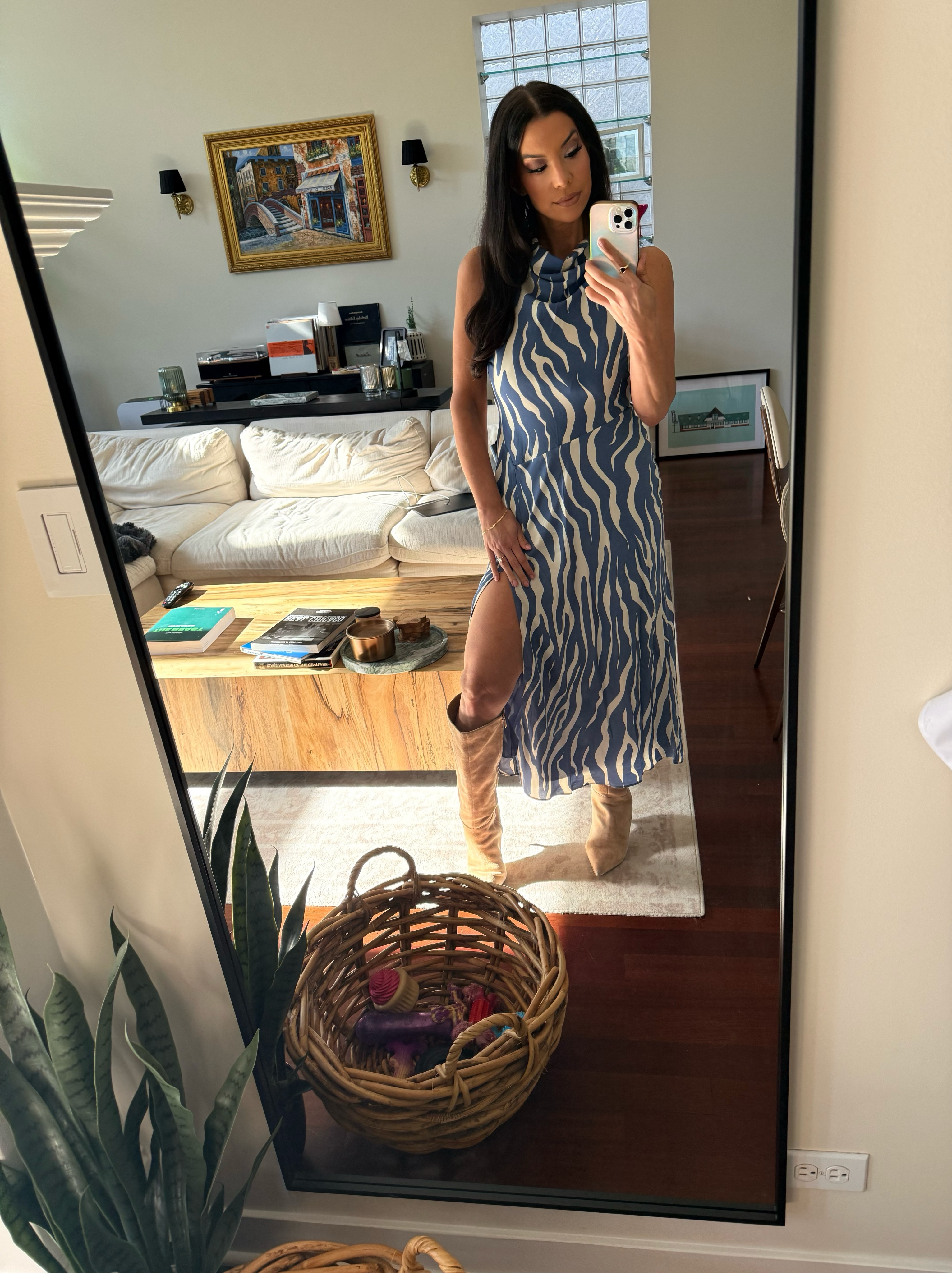 Abercrombie Navy Zebra Stripe Halter Midi Dress