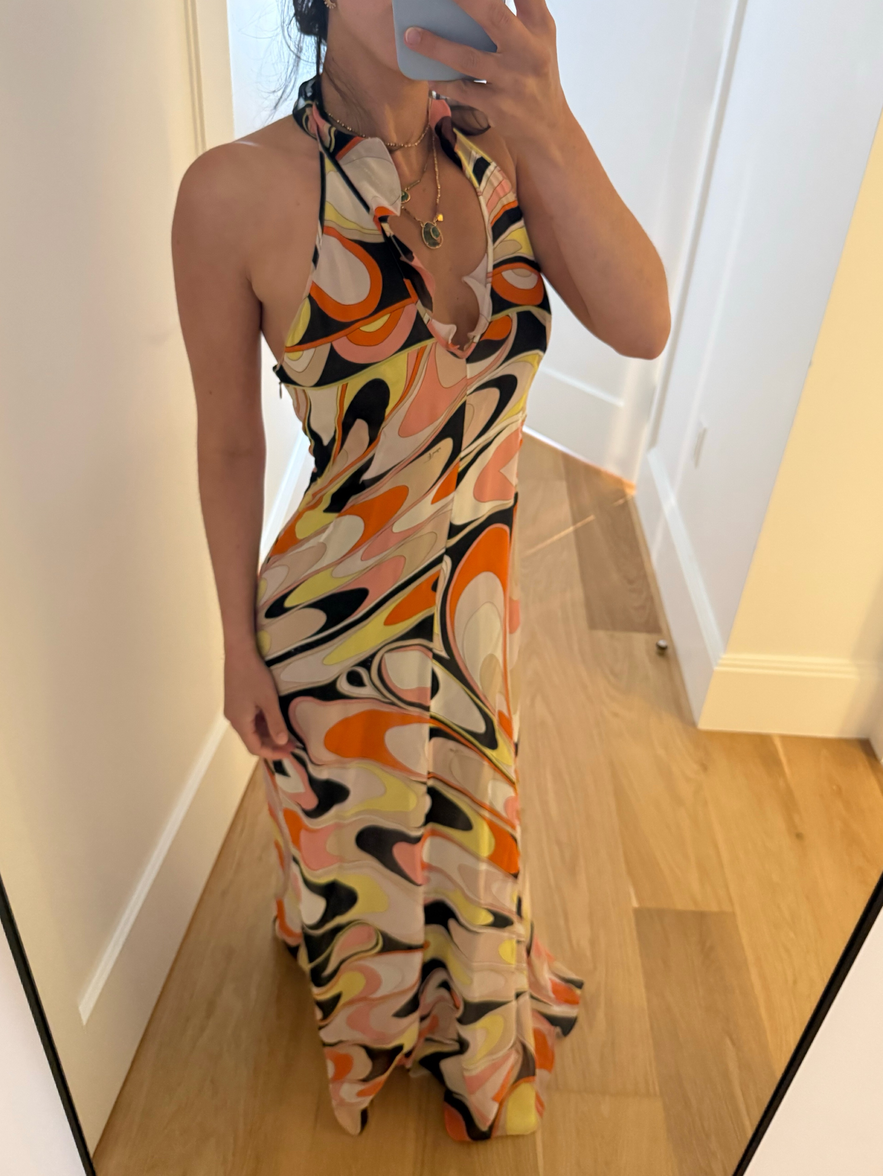 pucci halter dress Marmo Print Long Dress with Halter Neck  PUCCI