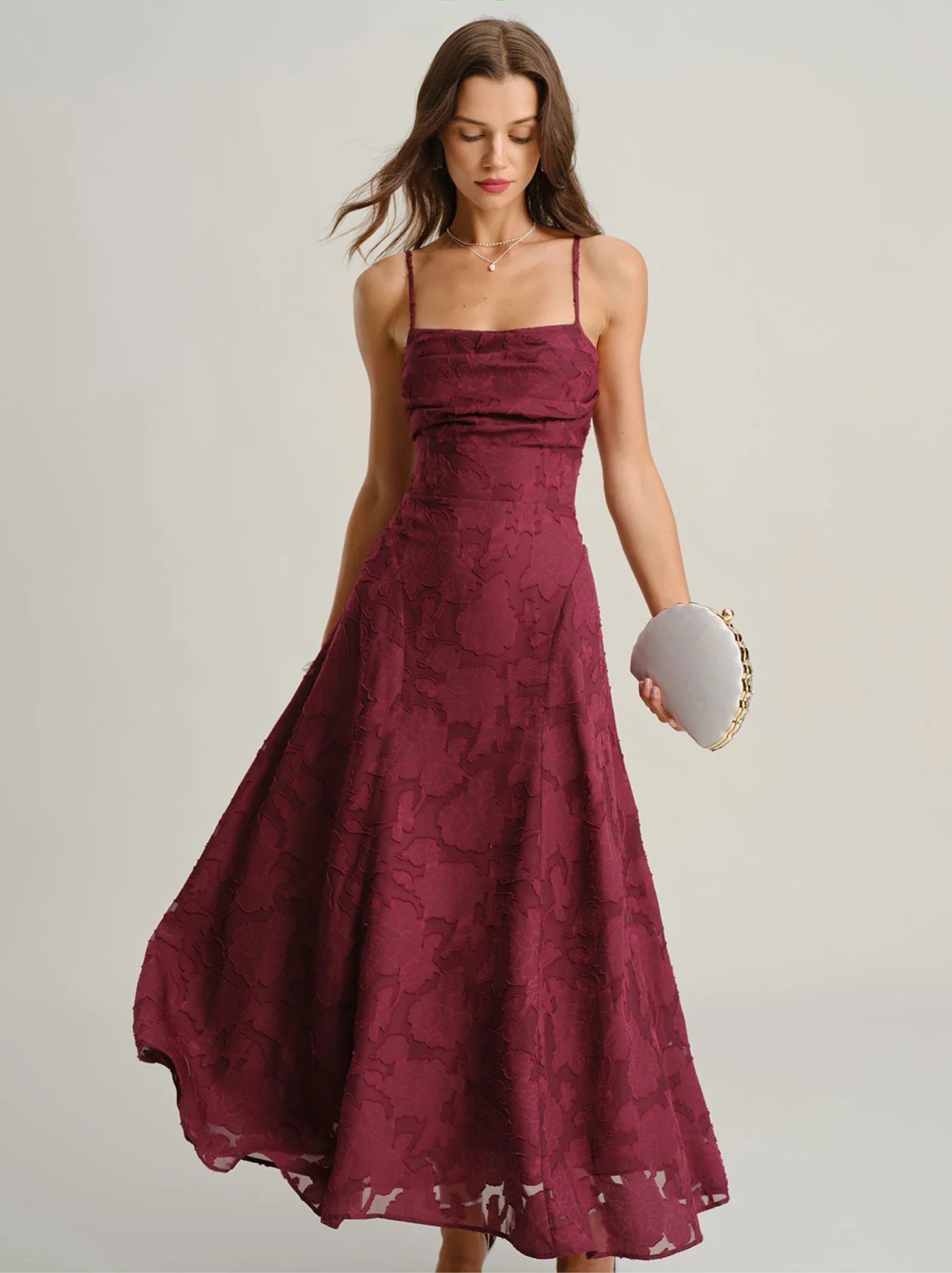 Wine Red Jacquard Slip Maxi Dress by Rihoas | Pickle