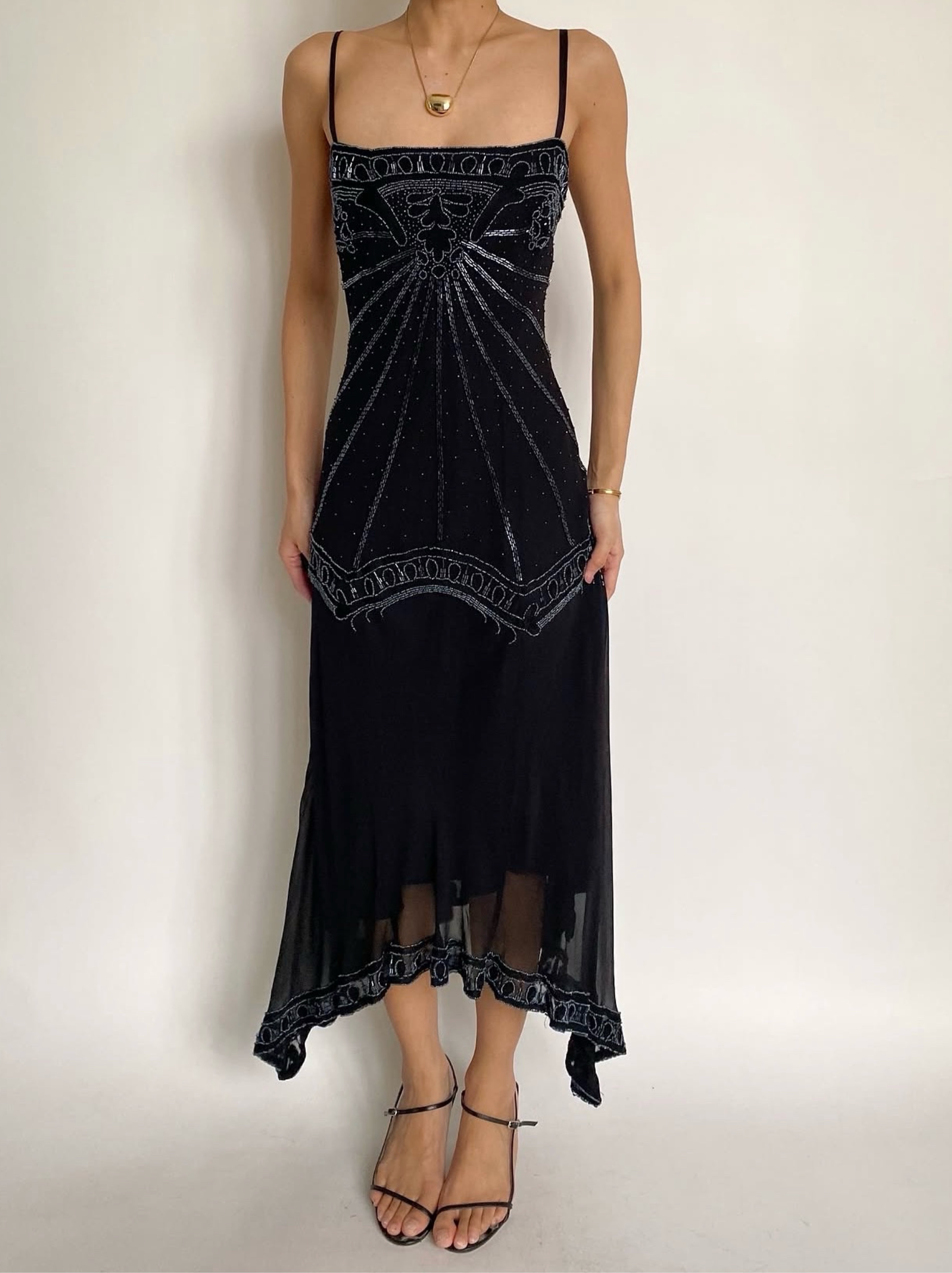Art deco Sue Wong silk beaded dress