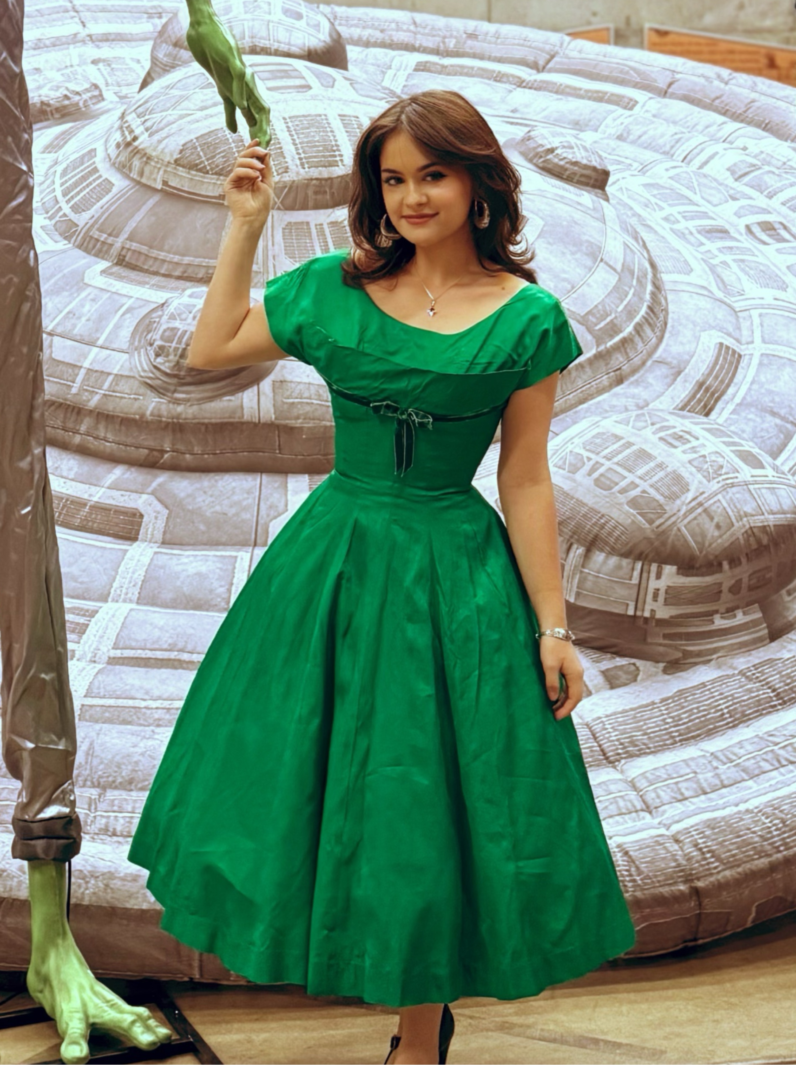 1950s Emerald Green silk formal dress