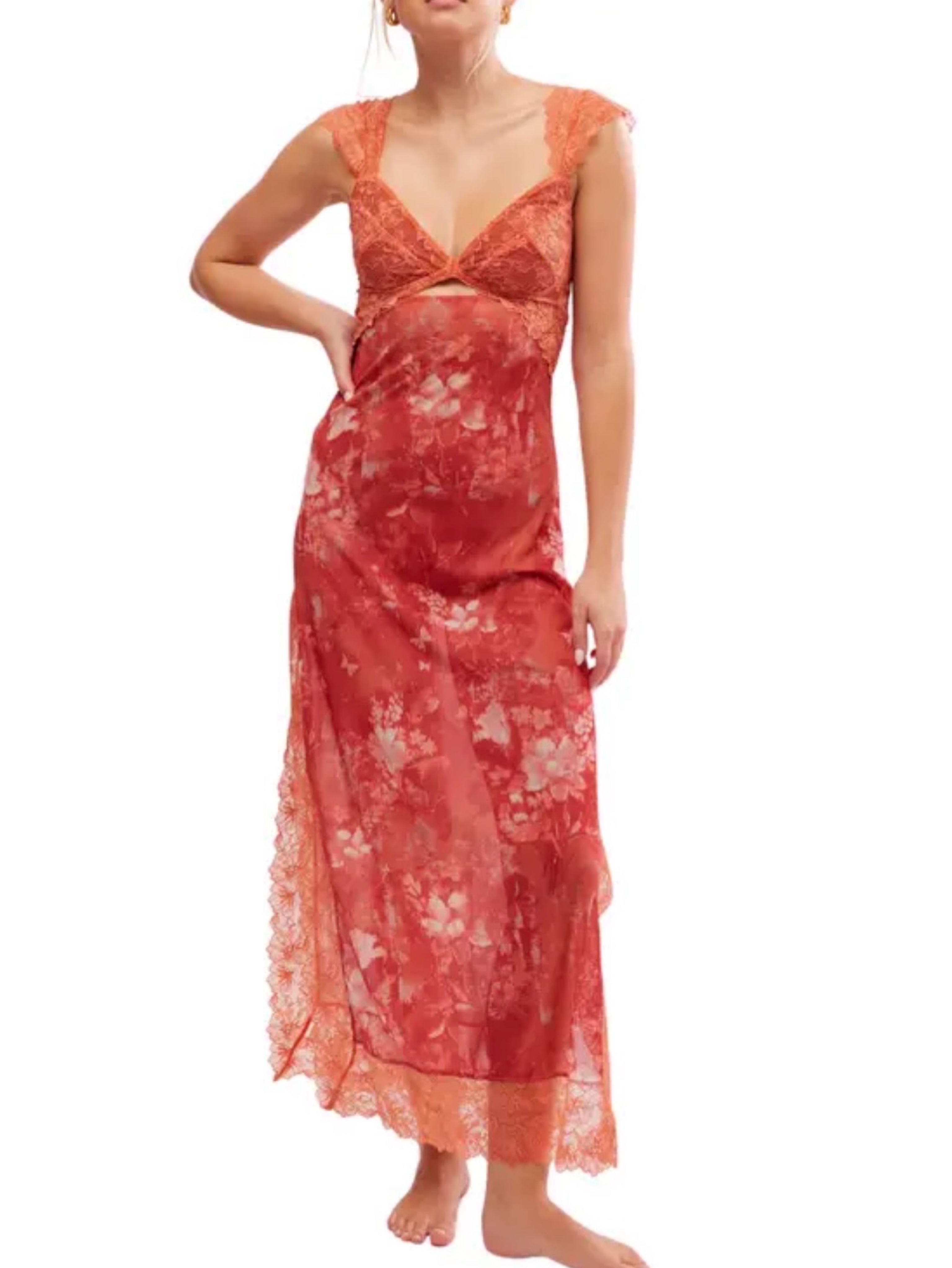 X Intimately FP Suddenly Fine Maxi Slip in Apricot Combo by Free People -  Pickle