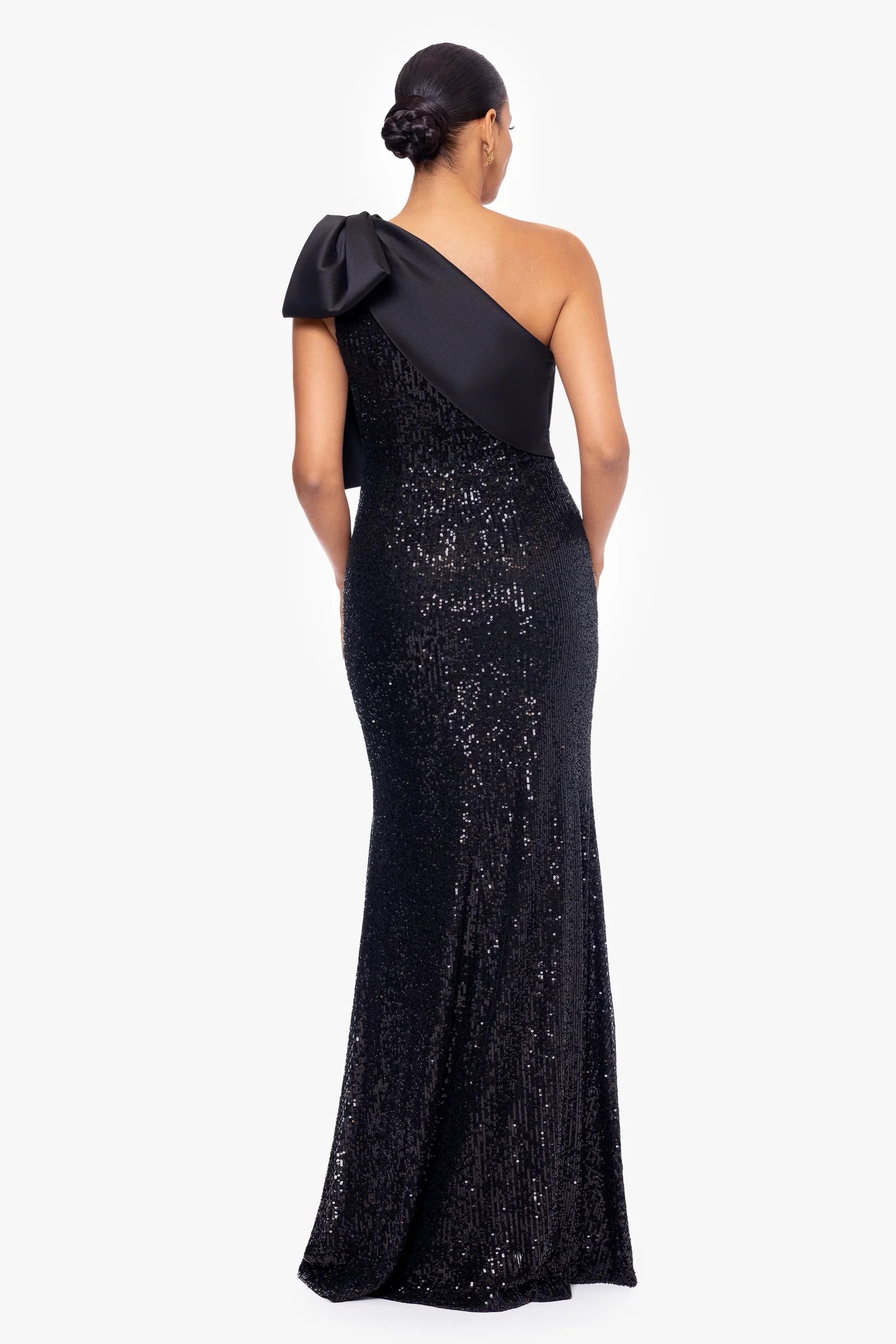 LONG BLACK SEQUIN DRESS WITH SATIN BOW | fall/winter wedding | engagement | formal | black tie by Betsy & Adam - Pickle LONG BLACK SEQUIN DRESS WITH SATIN BOW | fall/winter wedding | engagement | formal | black tie by Betsy & Adam - Pickle
