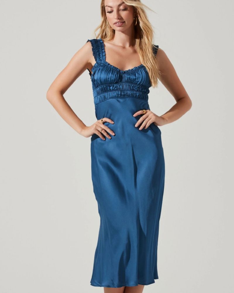 ASTR The Label Enola Dress | Blue Silk