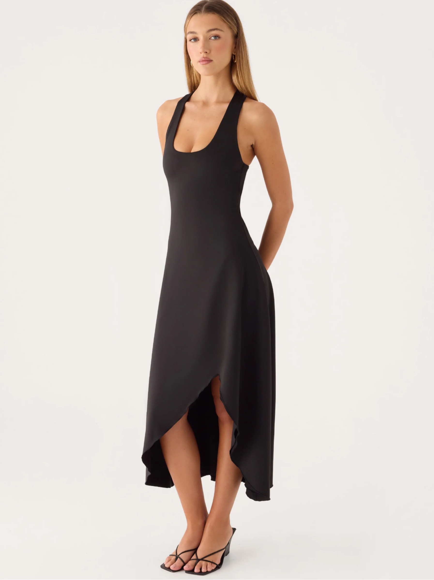 piper asymmetrical midi dress Peppermayo Black Racerback by Peppermayo NWT REVOLVE Backless Gown elysiadresspetrol Color:NavyBlue The Piper Denim Halter
