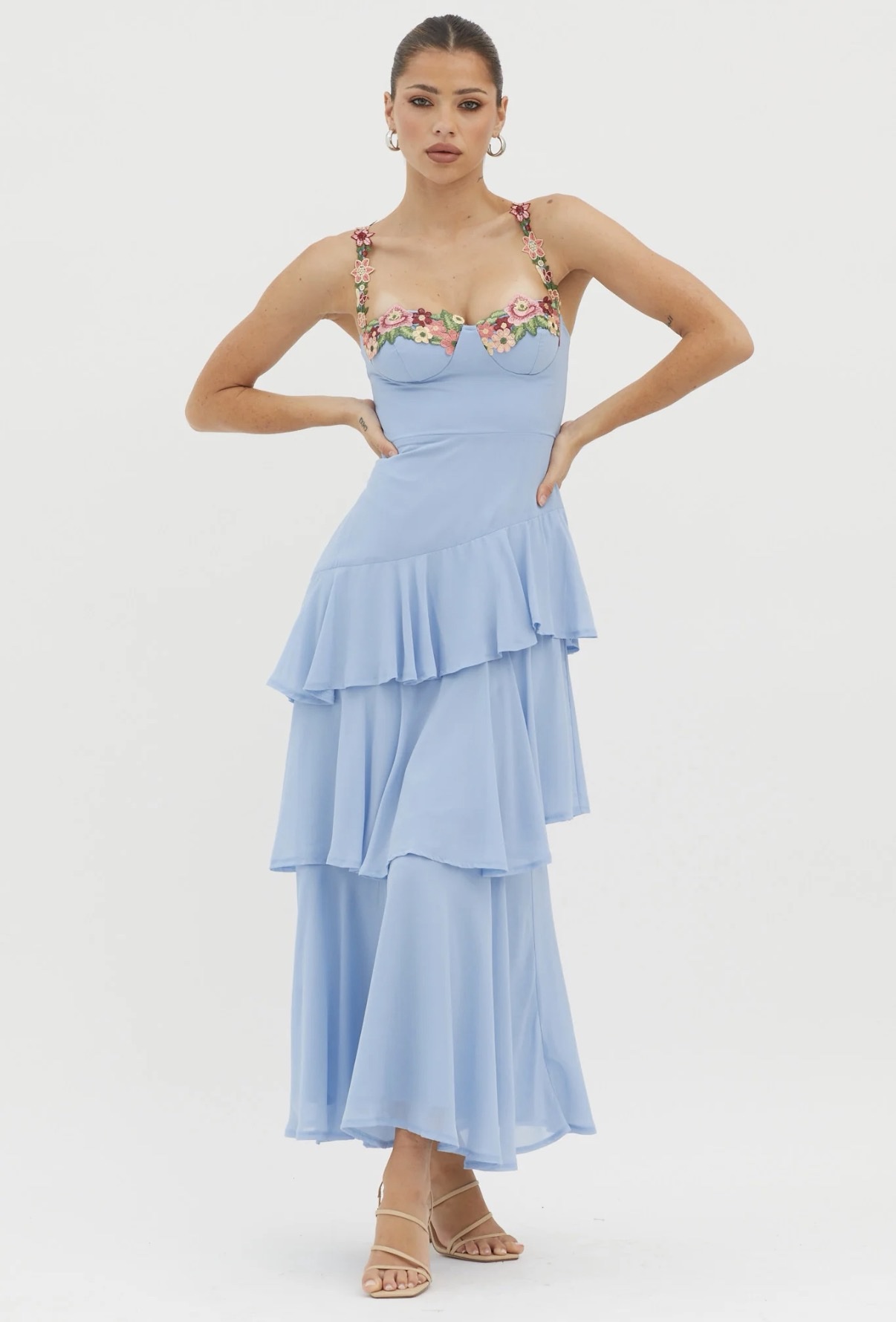Selfie Leslie Blue Ruffle with Floral Strap Dress by Selfie Leslie - Pickle Selfie Leslie Blue Ruffle with Floral Strap Dress by Selfie Leslie - Pickle
